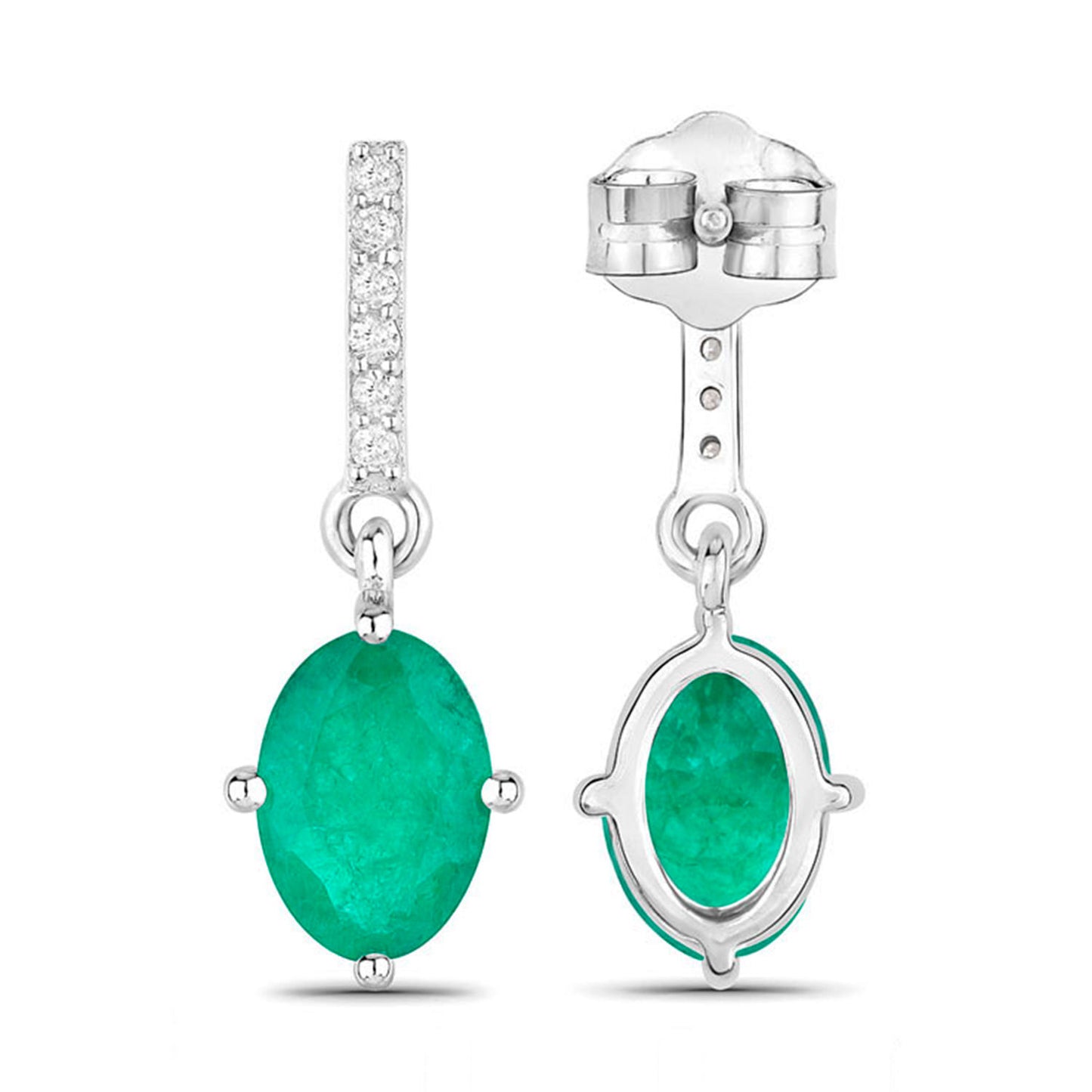 Zambian Emerald Dangle Earrings Diamonds 1.4 Carats 14K White Gold
