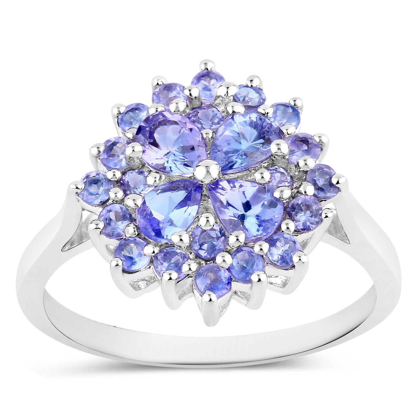Tanzanite Cluster Ring 1.15 Carats Sterling Silver