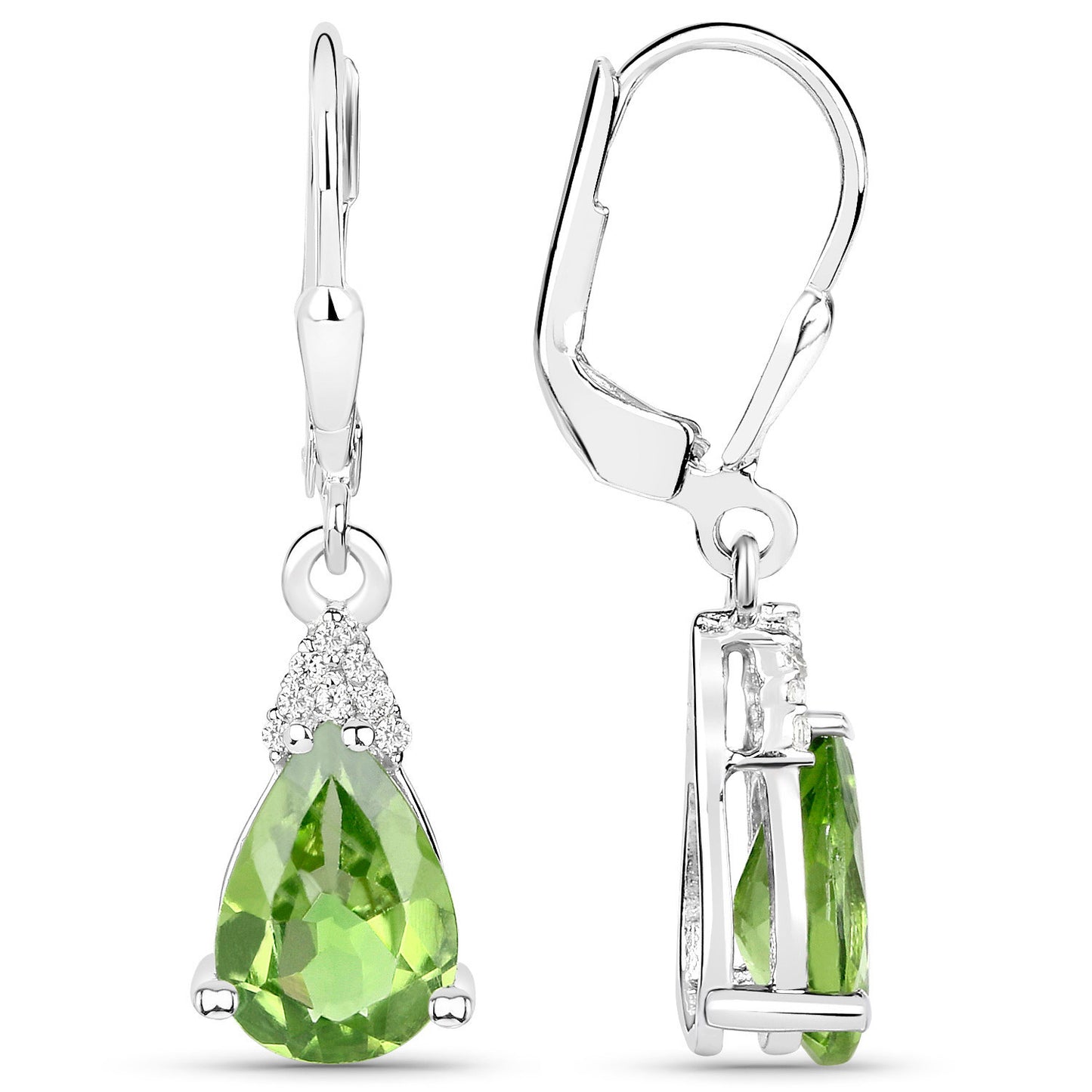 Peridot Dangle Earrings White Zircon 2.80 Carats 18K White Gold Plated Silver