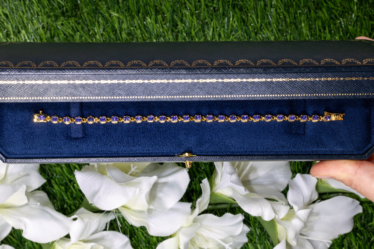 Tanzanite Tennis Bracelet 4.5 Carats 14K Yellow Gold Plated Silver