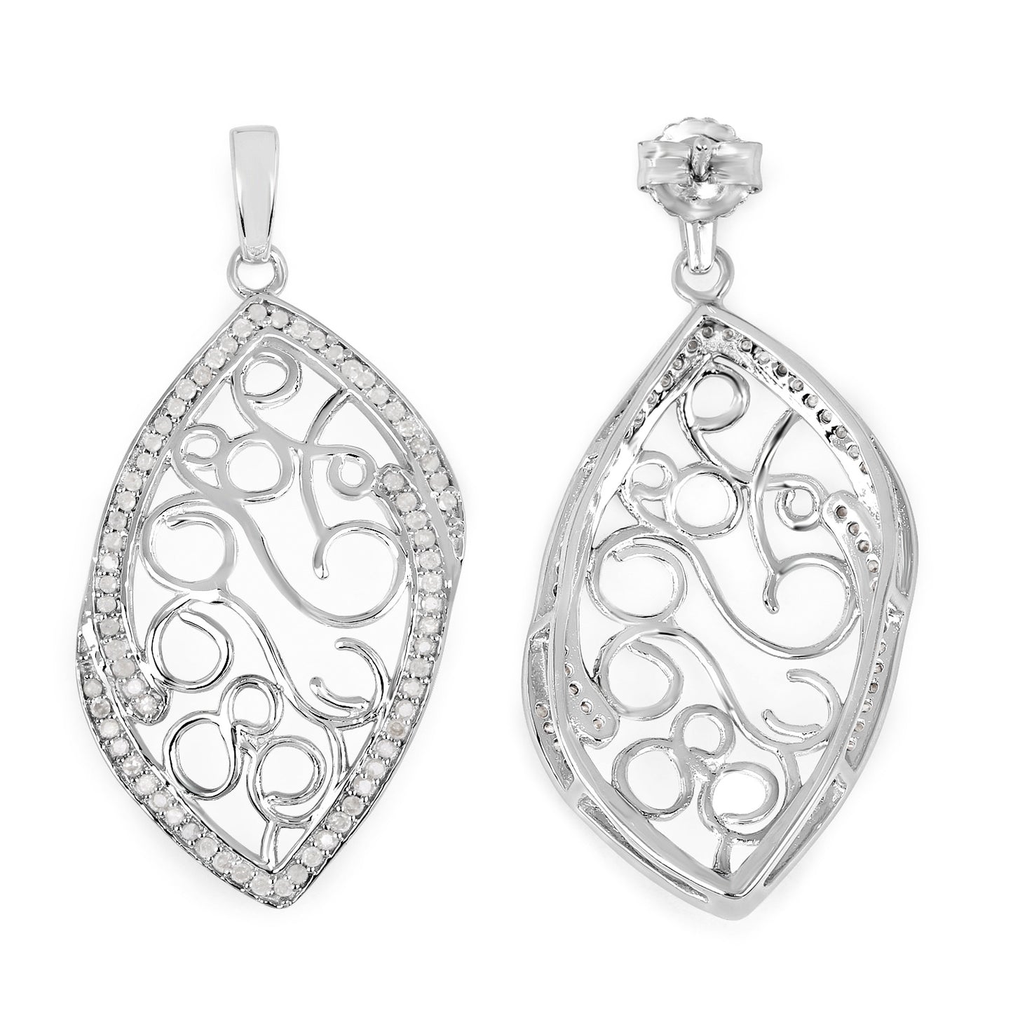 Diamond Dangle Earrings 0.7 Carats Rhodium Plated Silver