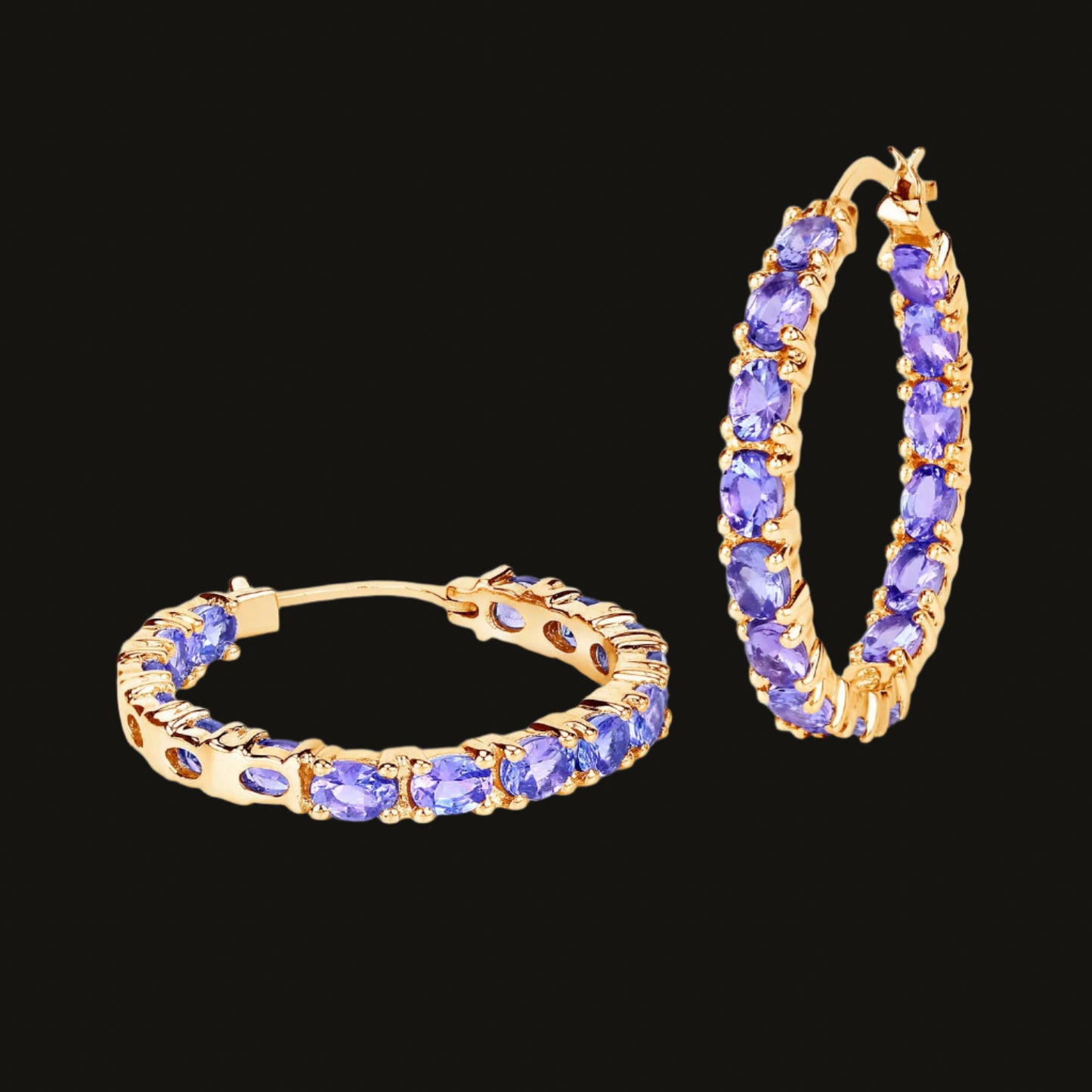 Tanzanite Hoop Earrings 5.15 Carats 14K Yellow Gold Plated Silver