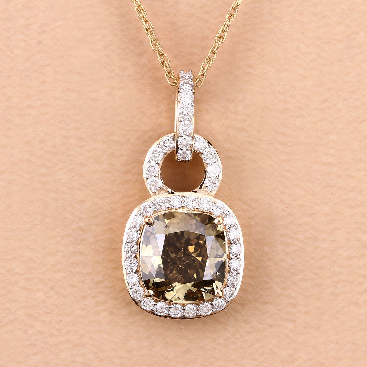 IGI Certified Brown Diamond Pendant With Diamond 2.81 Carats 18K Yellow Gold