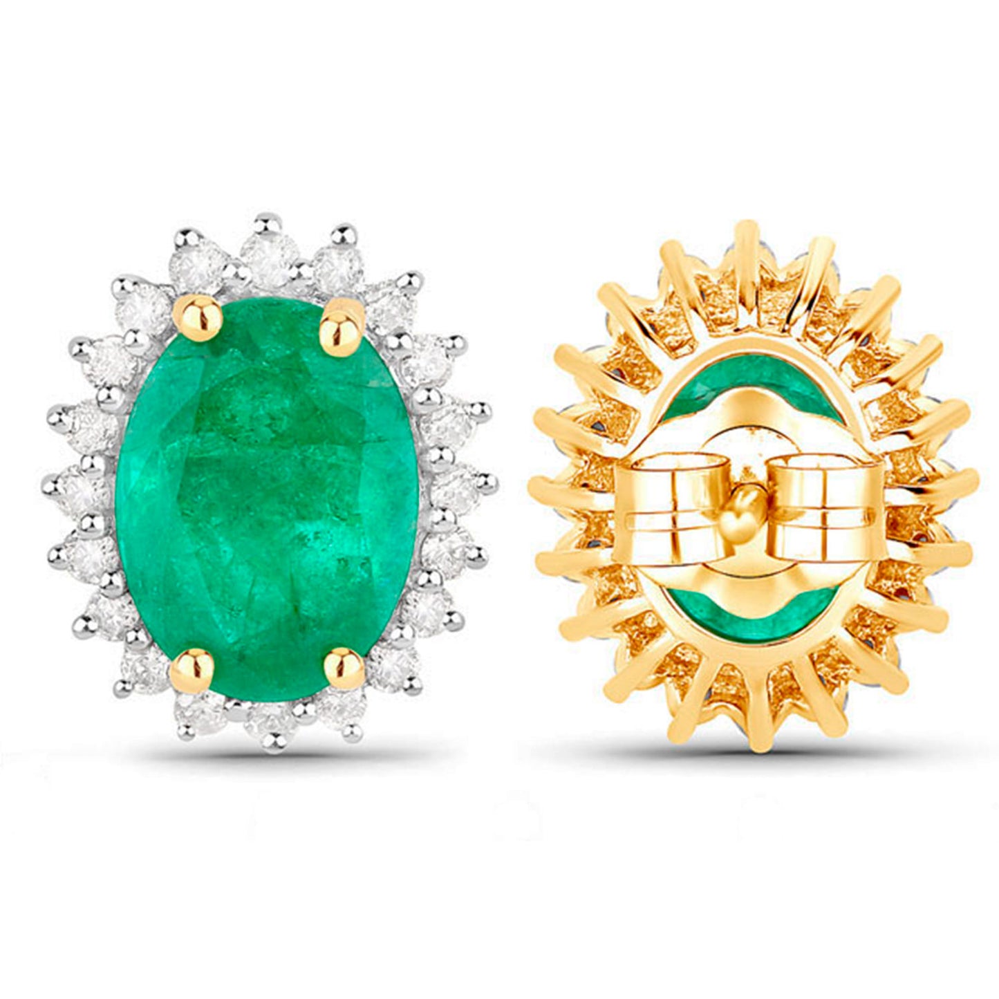 Zambian Emerald Earrings Diamonds 2.65 Carats 14K Yellow Gold