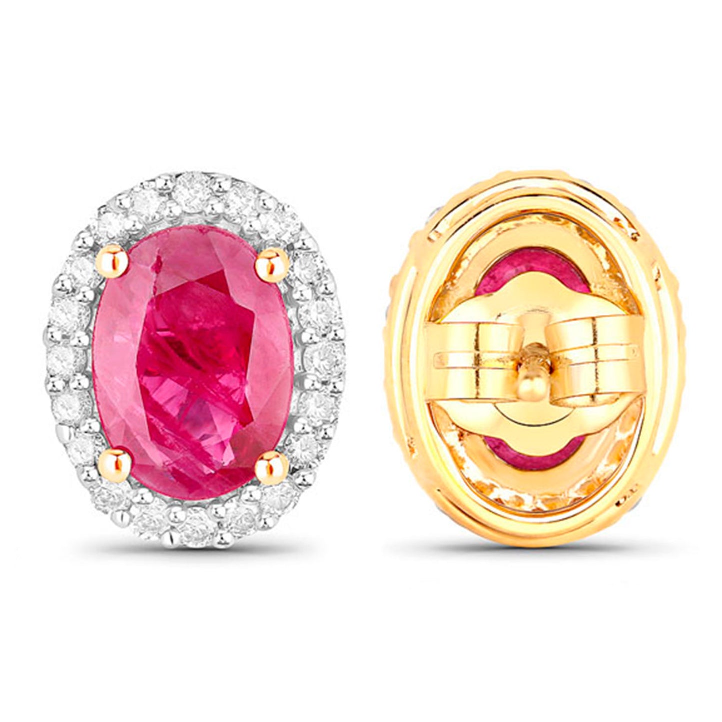 Ruby Earrings Diamonds 1.95 Carats 14K Yellow Gold