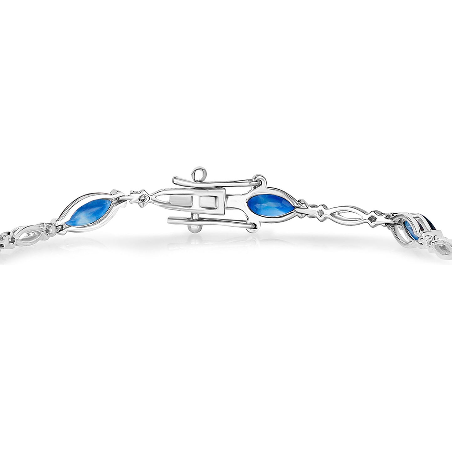 Blue Sapphire Tennis Bracelet Diamonds 5.55 Carats 14K White Gold