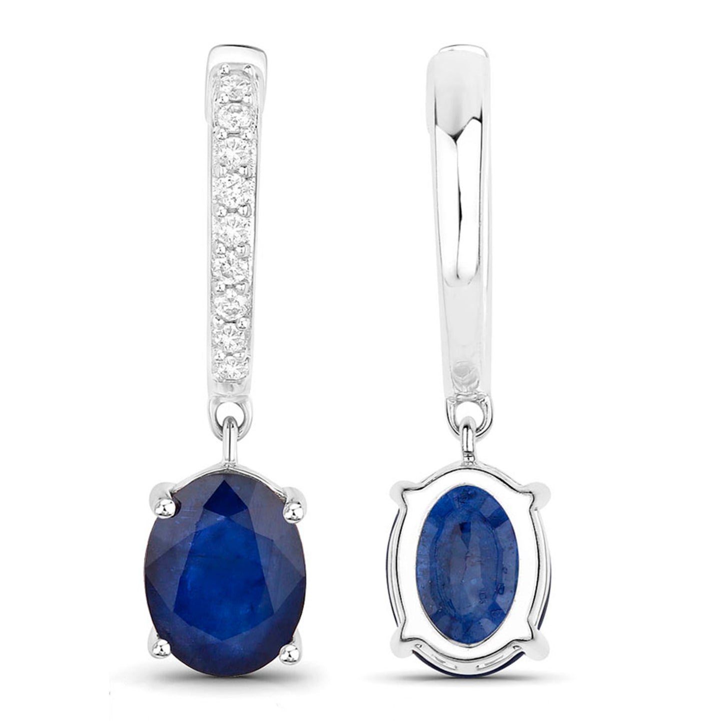 Blue Sapphire Dangle Earrings Diamonds 3.2 Carats 14K White Gold