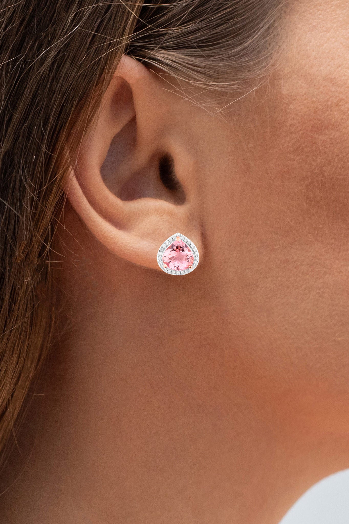 Morganite Stud Earrings With Diamonds 3.24 Carats 14K Rose Gold