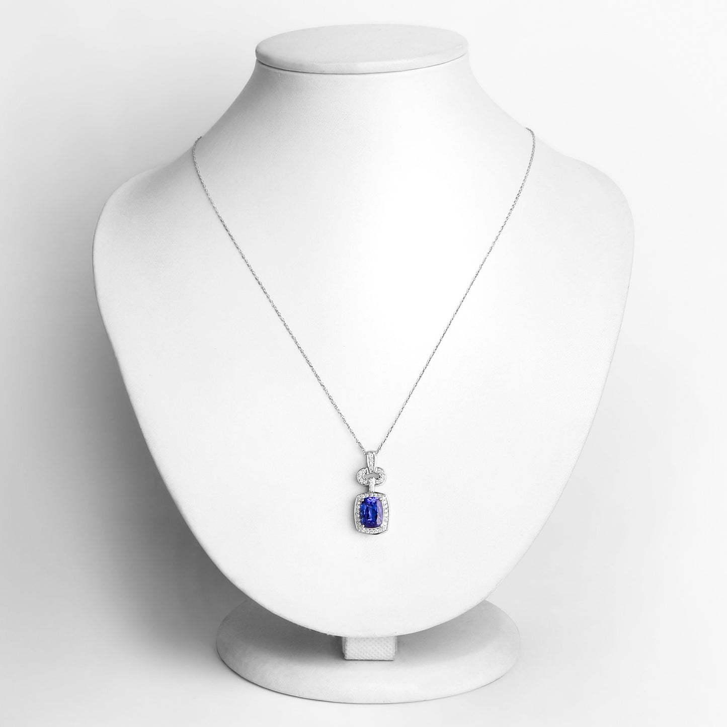 Natural Tanzanite Pendant With Diamonds 2.6 Carats 14K White Gold