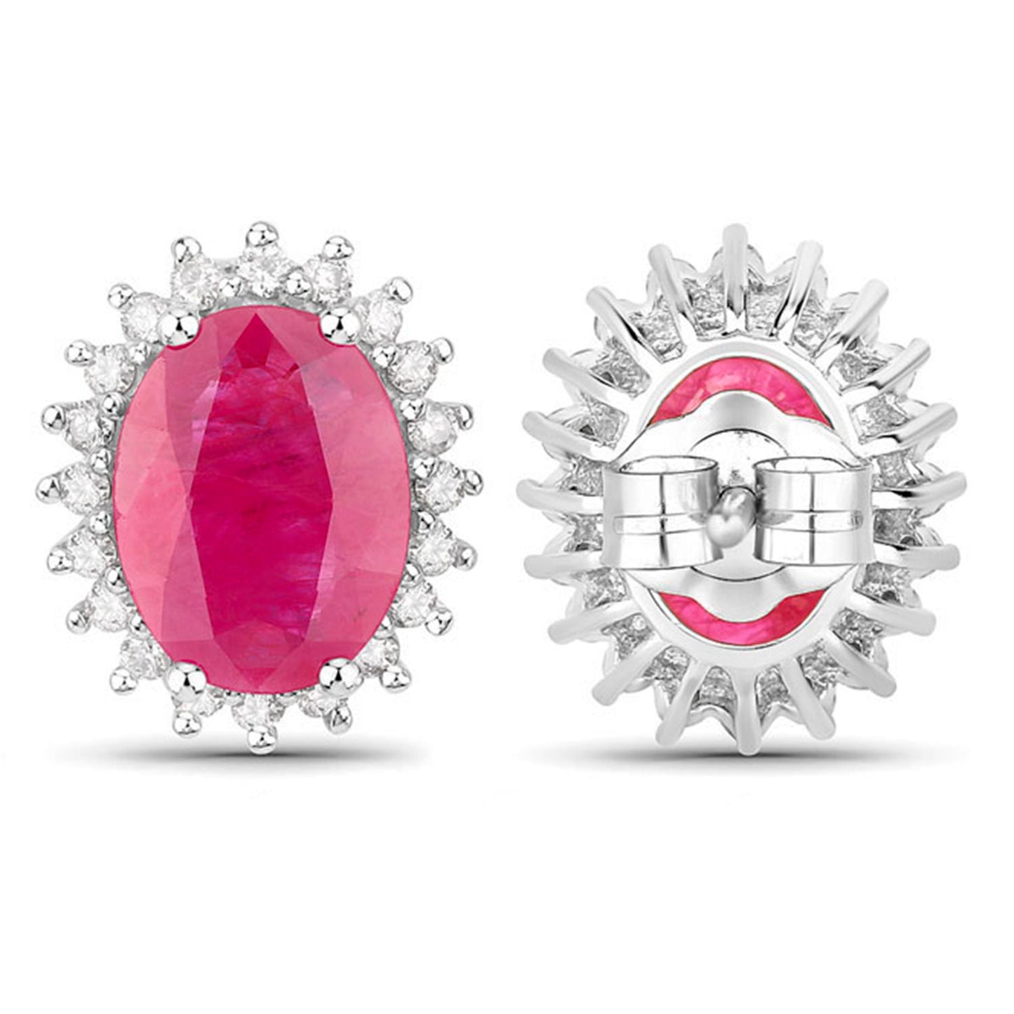 Ruby Earrings Diamonds 3.12 Carats 14K White Gold