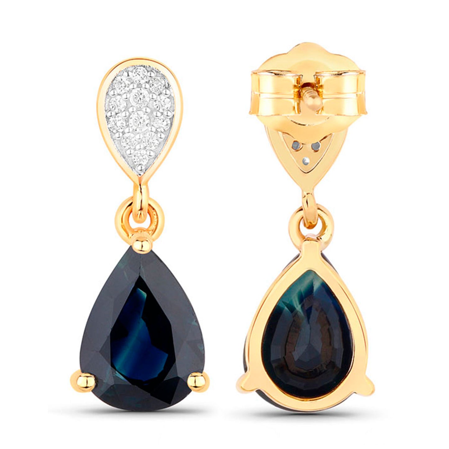 Blue Sapphire Teardrop Earrings Diamonds 2.7 Carats 14K Yellow Gold