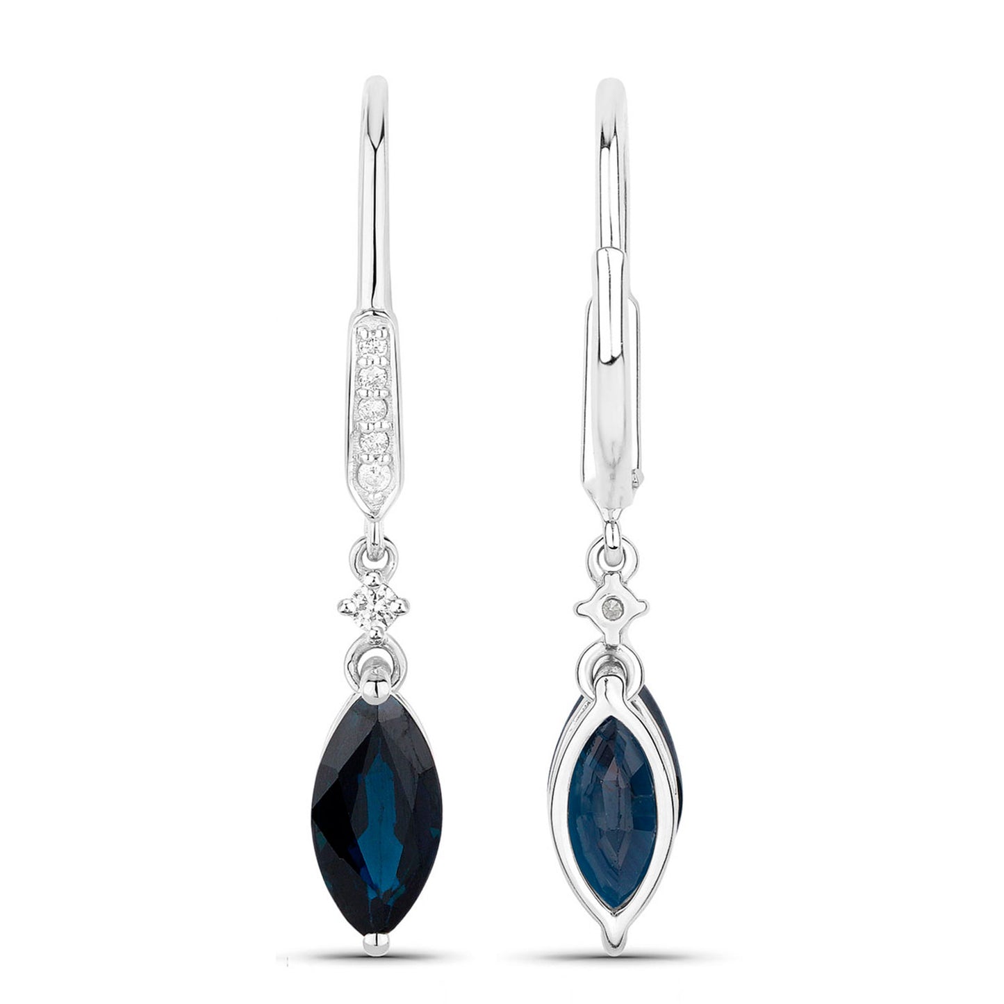 Blue Sapphire Earrings Diamonds 2.7 Carats 14K White Gold