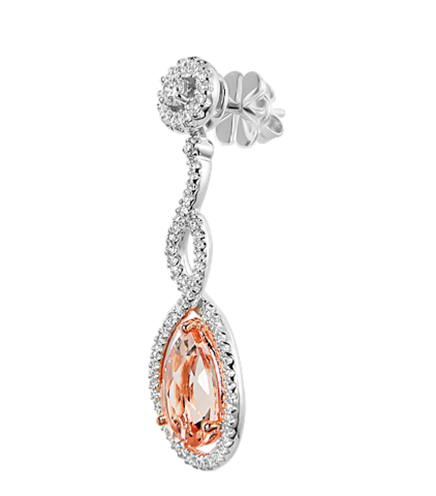 Morganite Dangle Earrings With Diamonds 4.3 Carats 18K White Gold