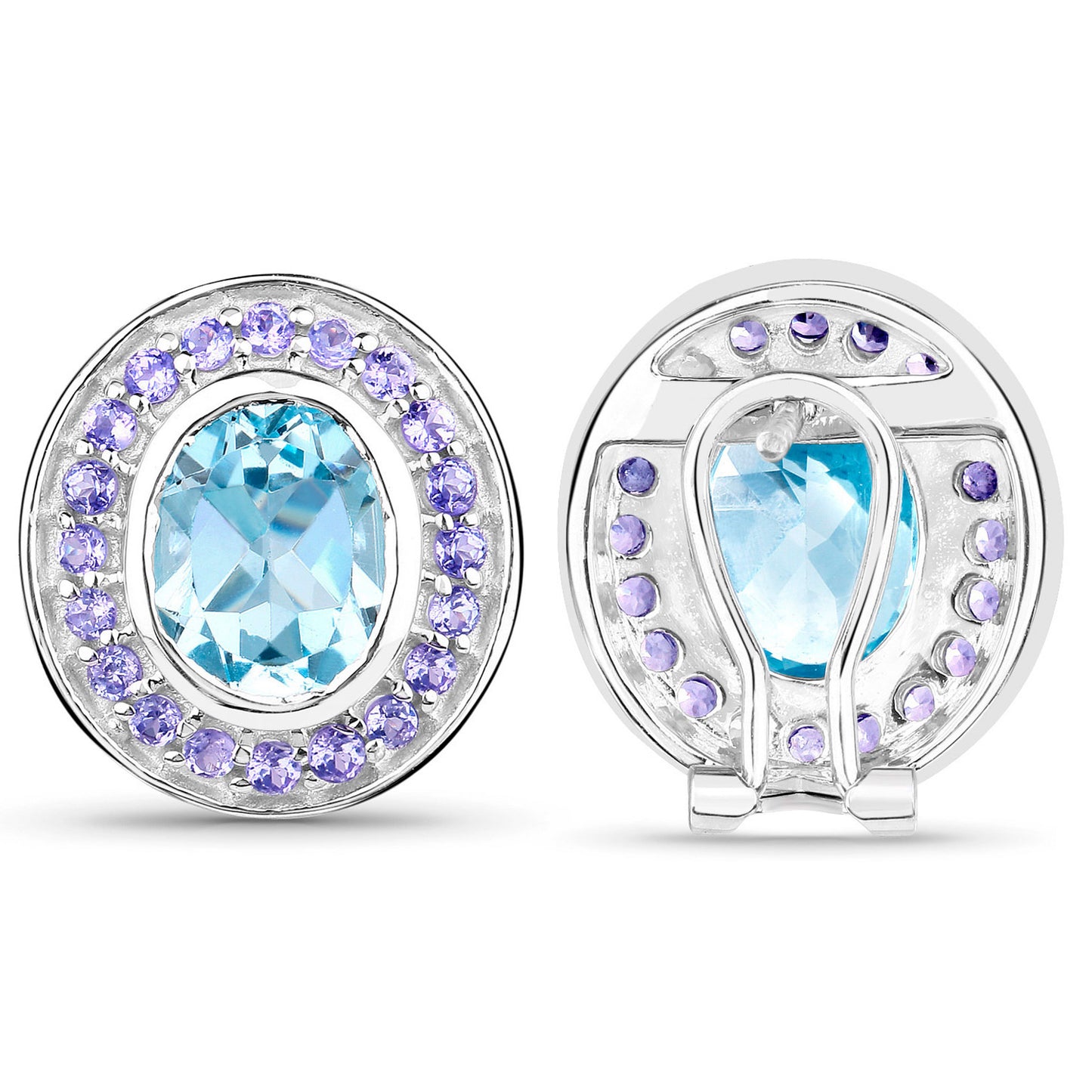 Blue Topaz Stud Earrings Tanzanite 6.2 Carats 18K Gold Plated Silver
