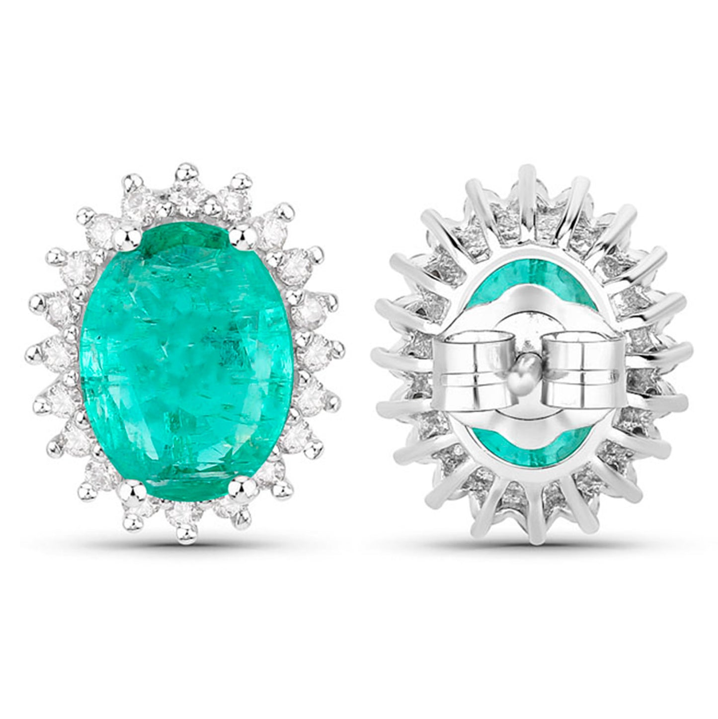 Zambian Emerald Earrings Diamonds 2.65 Carats 14K White Gold