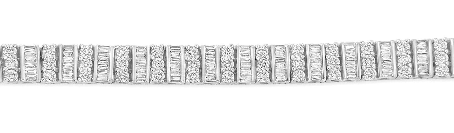 Diamond Link Statement Bracelet Round and Baguette Cut 6 Carats 14K White Gold
