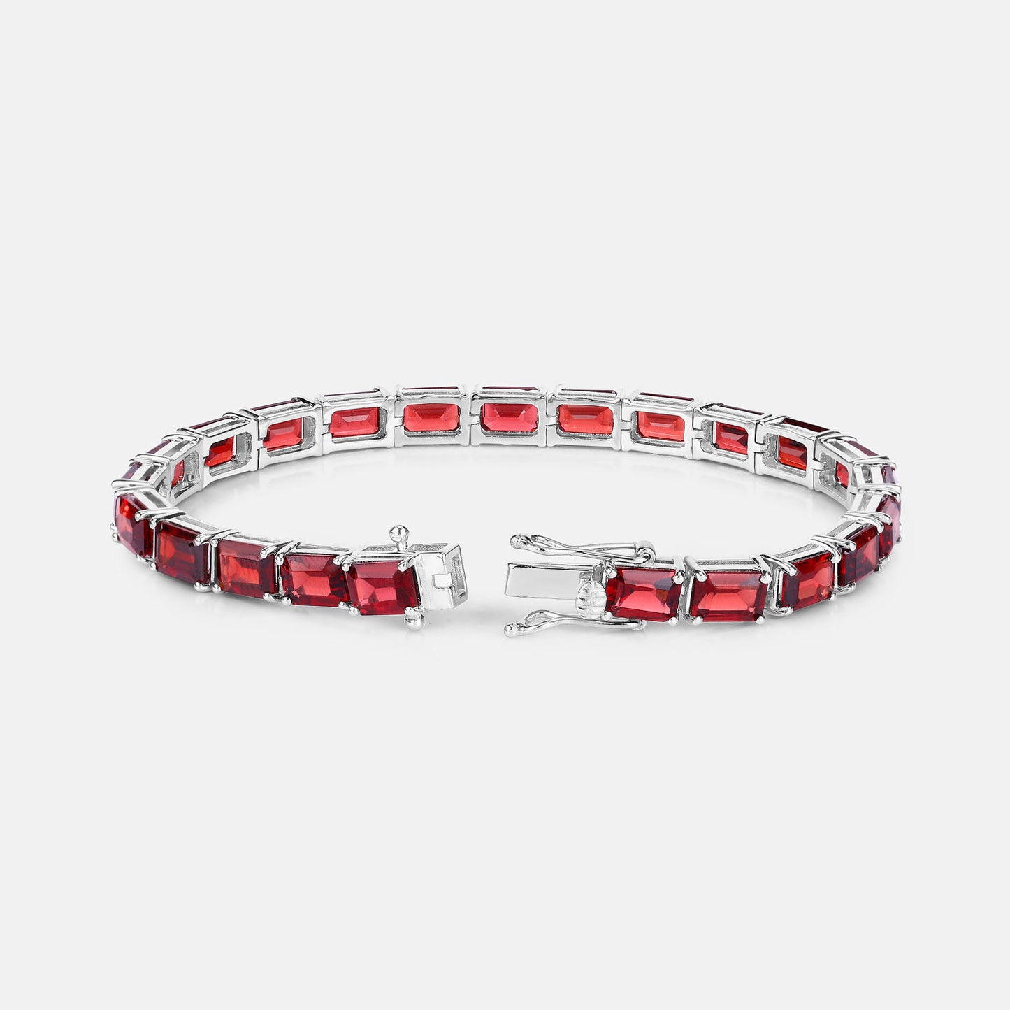 Garnet Tennis Bracelet 27 Carats Rhodium Plated Sterling Silver