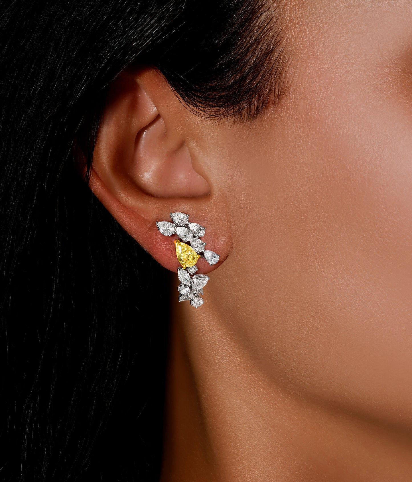 Stunning Fancy Yellow Pear Cut Diamond Earrings 5.42 Carats Total 18K Gold