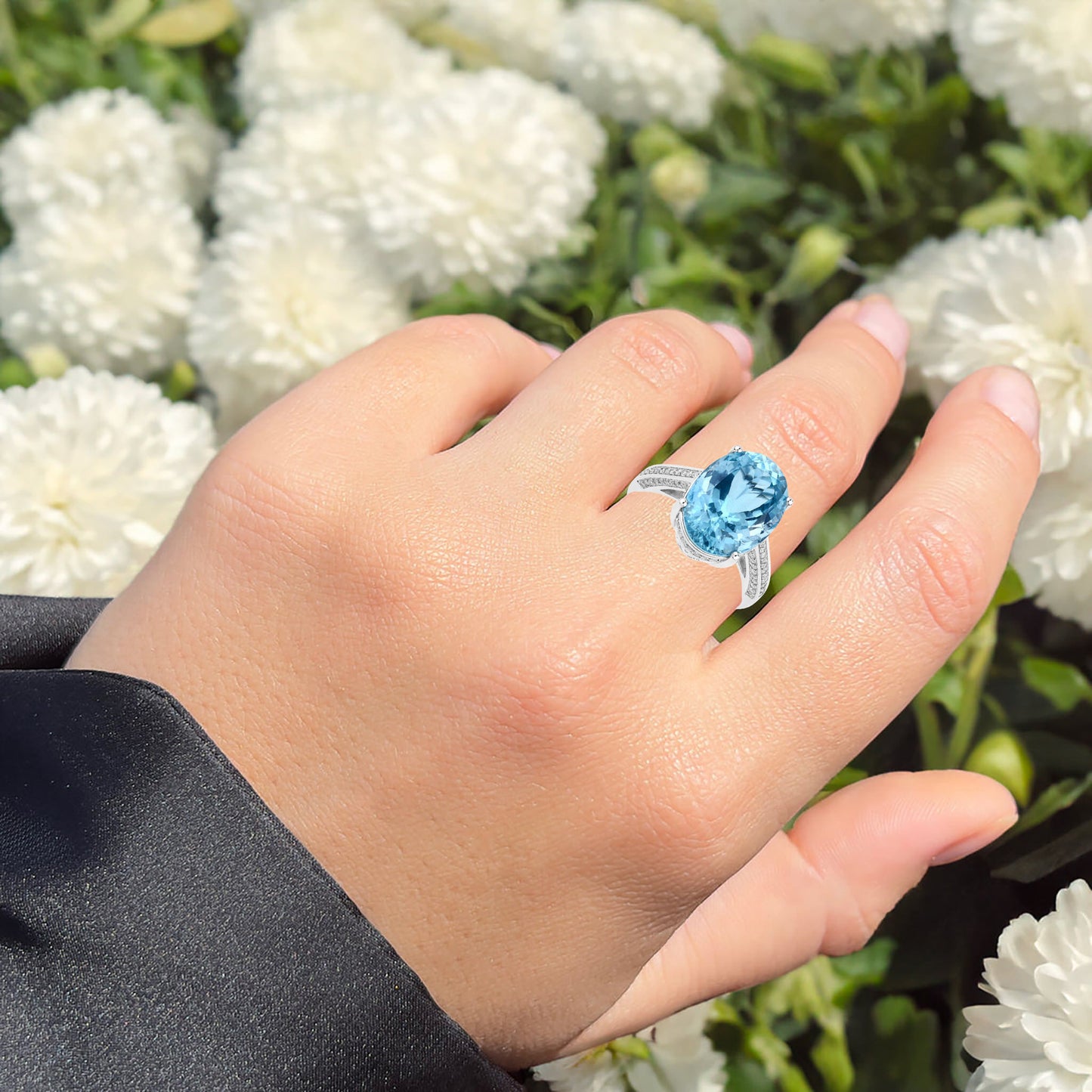 Aquamarine Ring With Diamonds 8.80 Carats 14K White Gold