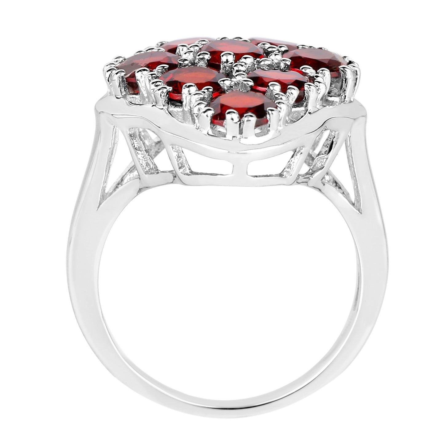 Garnet Cluster Ring 5.21 Carats Sterling Silver