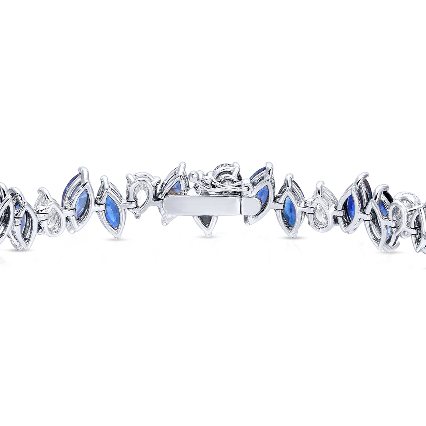 Marquise Blue Sapphires and Pear Diamonds Tennis Bracelet 17.5 Carats 18K Gold