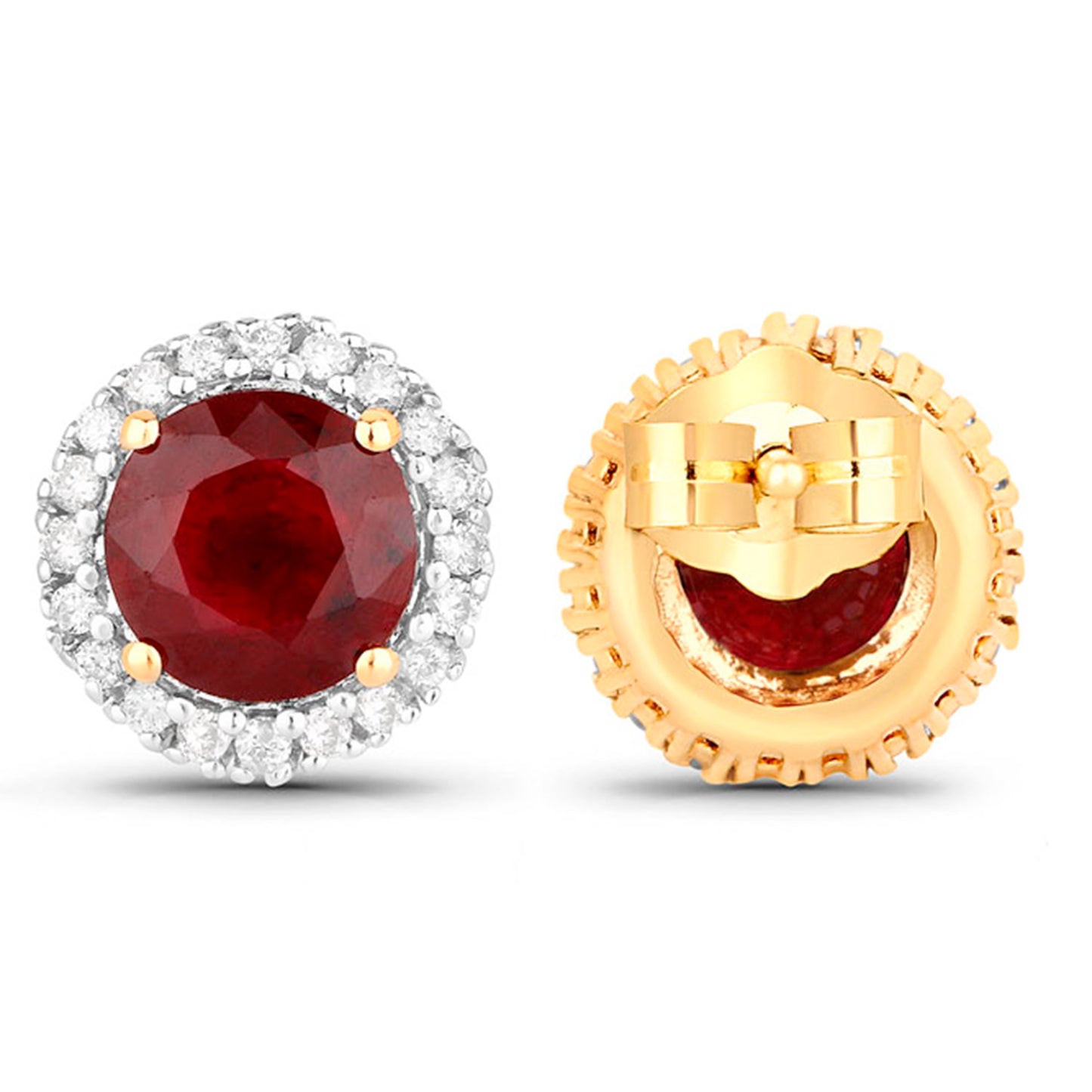 Ruby Earrings Diamonds 2.12 Carats 14K Yellow Gold