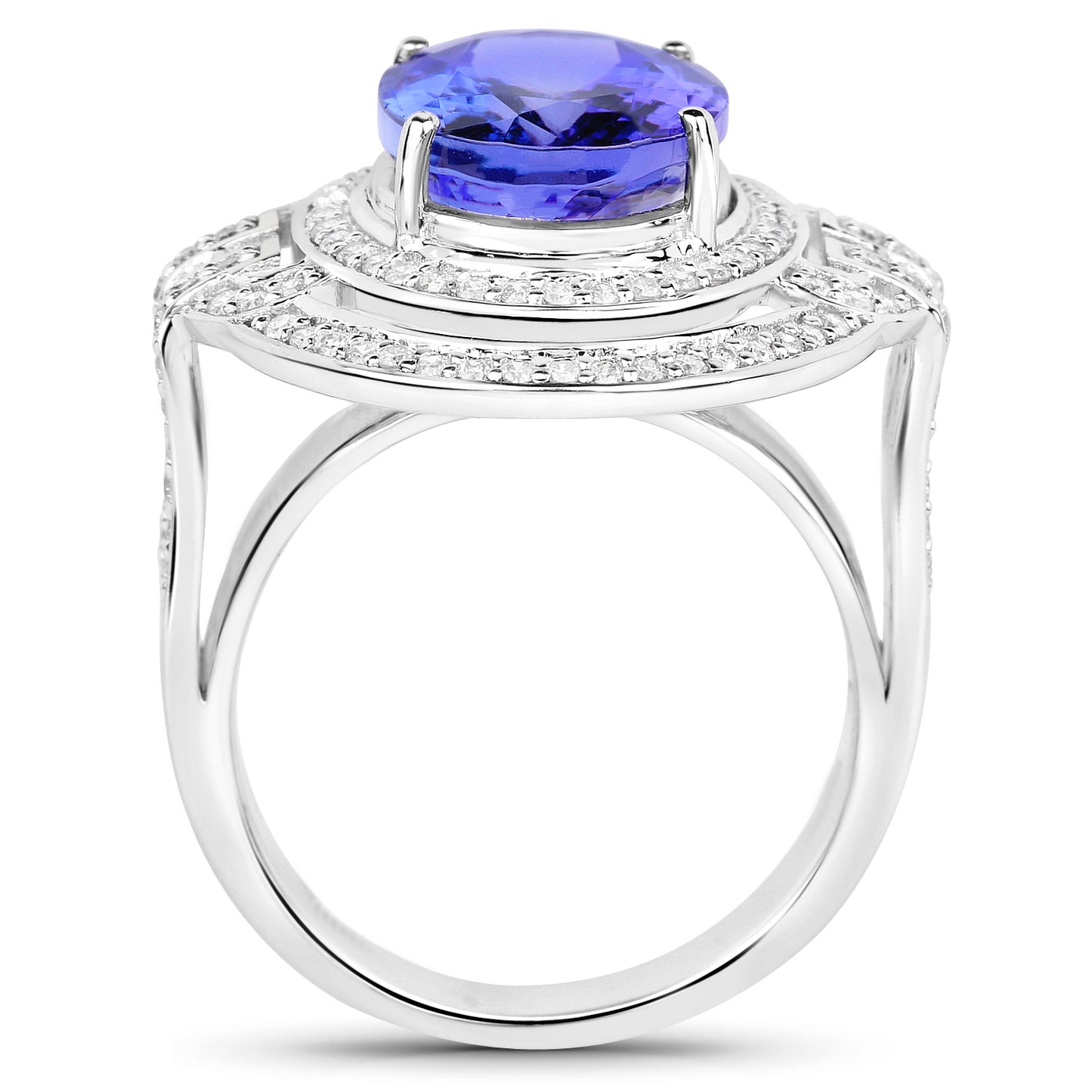 Natural Tanzanite Ring With Diamonds 6.80 Carats 14K White Gold