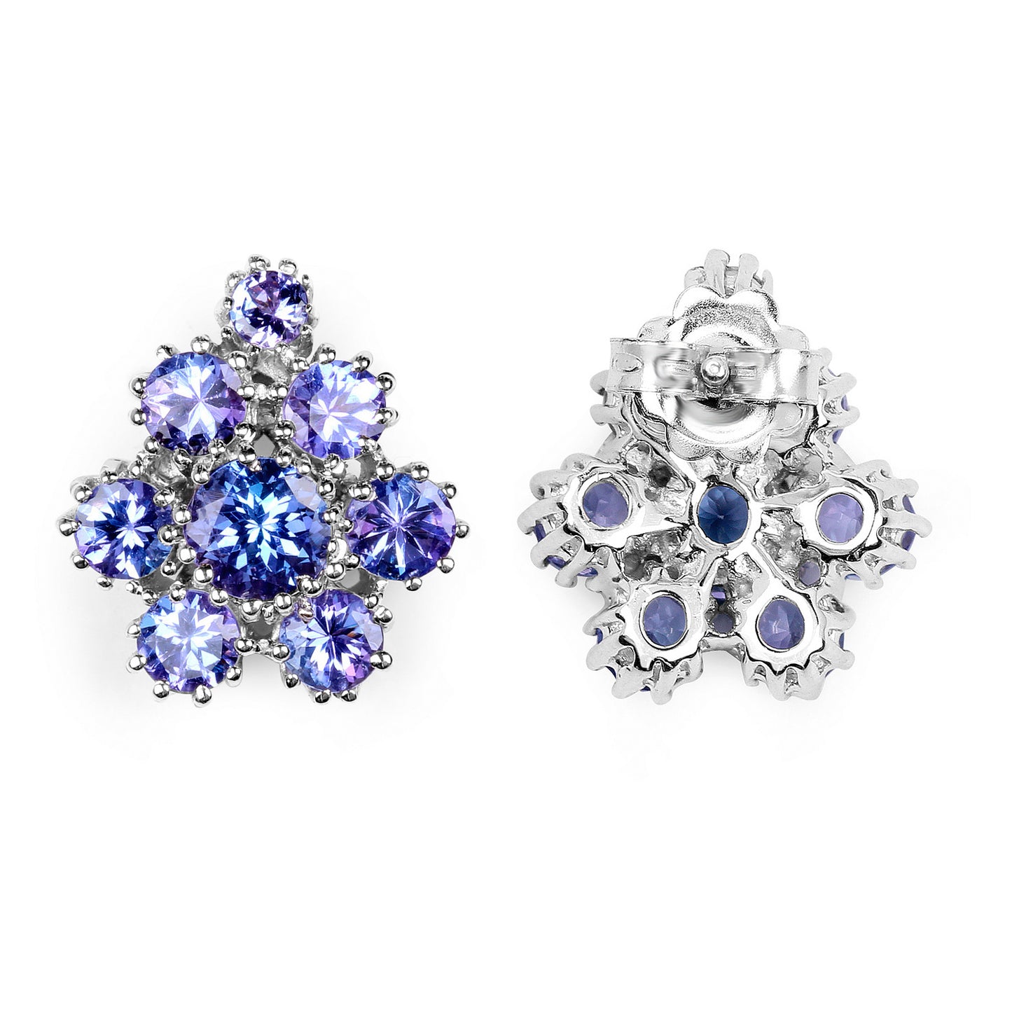 Tanzanite Stud Earrings 4.2 Carats Rhodium Plated Silver