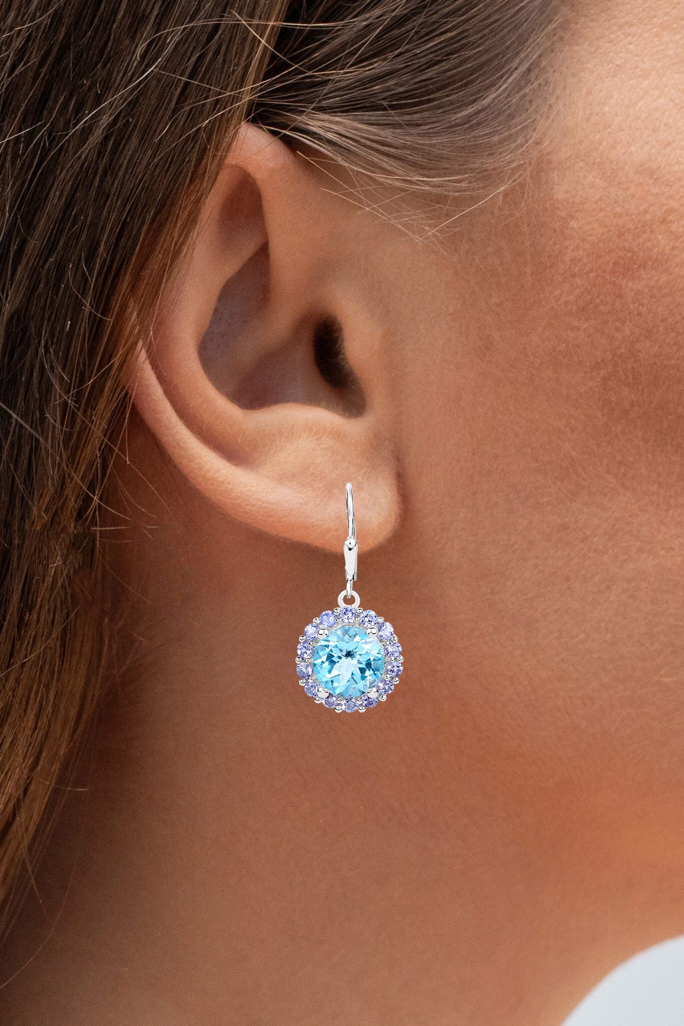 Blue Topaz Earrings With Tanzanite 9.92 Carats Sterling Silver