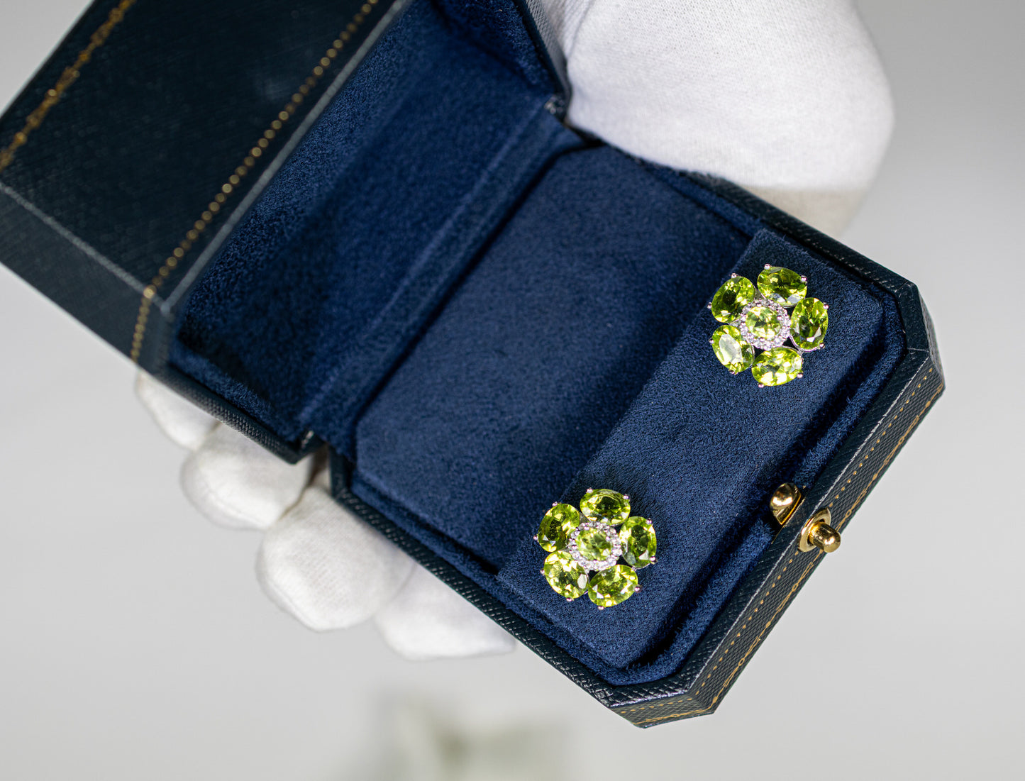 Natural Peridot and White Topaz Floral Earrings 9.3 Carats