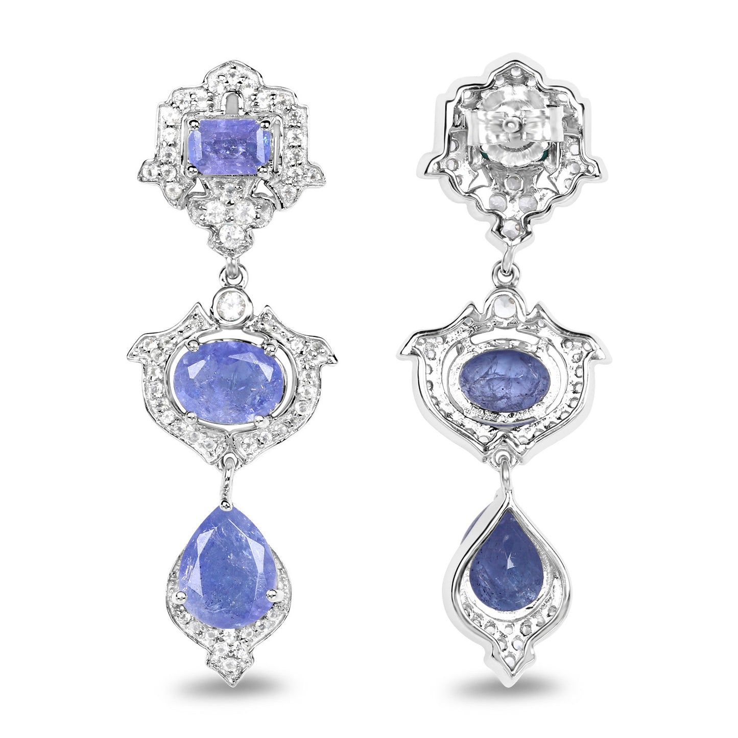 Tanzanite Dangle Earrings White Topaz 9.55 Carats Sterling Silver