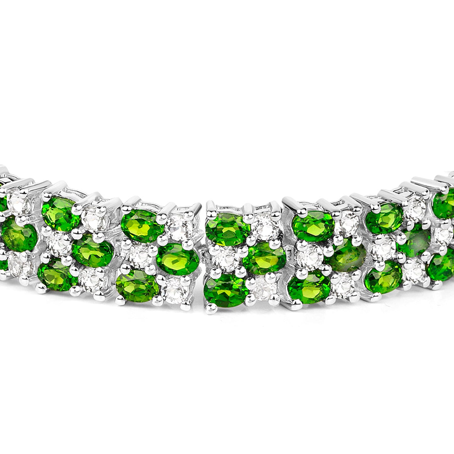 Chrome Diopside Tennis Bracelet With White Topazes 17 Carats Sterling Silver