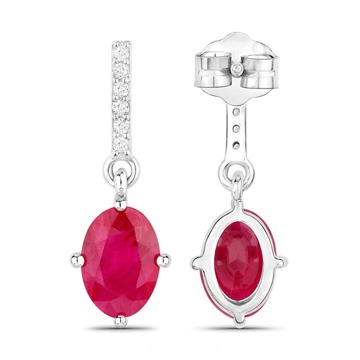 Ruby Dangle Earrings Diamonds 1.7 Carats 14K White Gold