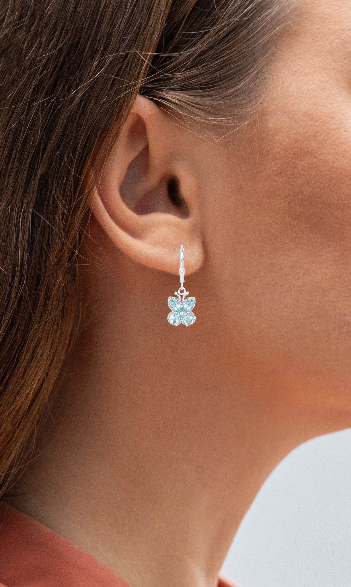 Blue Topaz Butterfly Earrings 2.58 Carats Sterling Silver