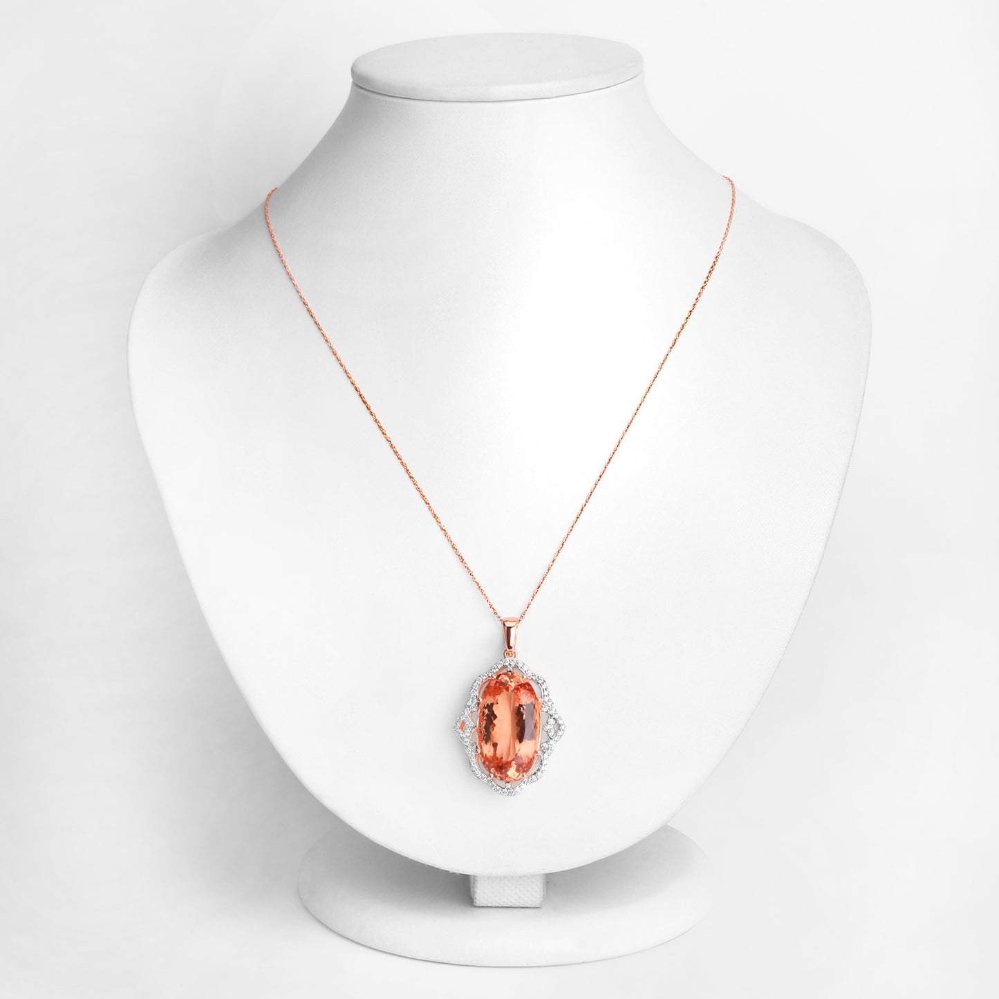 Morganite Pendant Necklace Diamond Setting 27.2 Carats Total 14K Gold