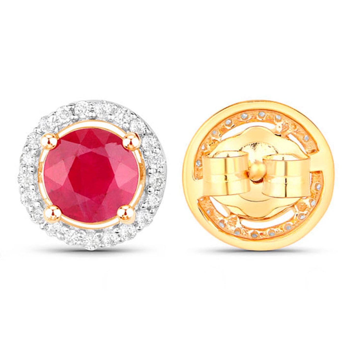 Ruby Earrings Diamonds 1.2 Carats 14K Yellow Gold