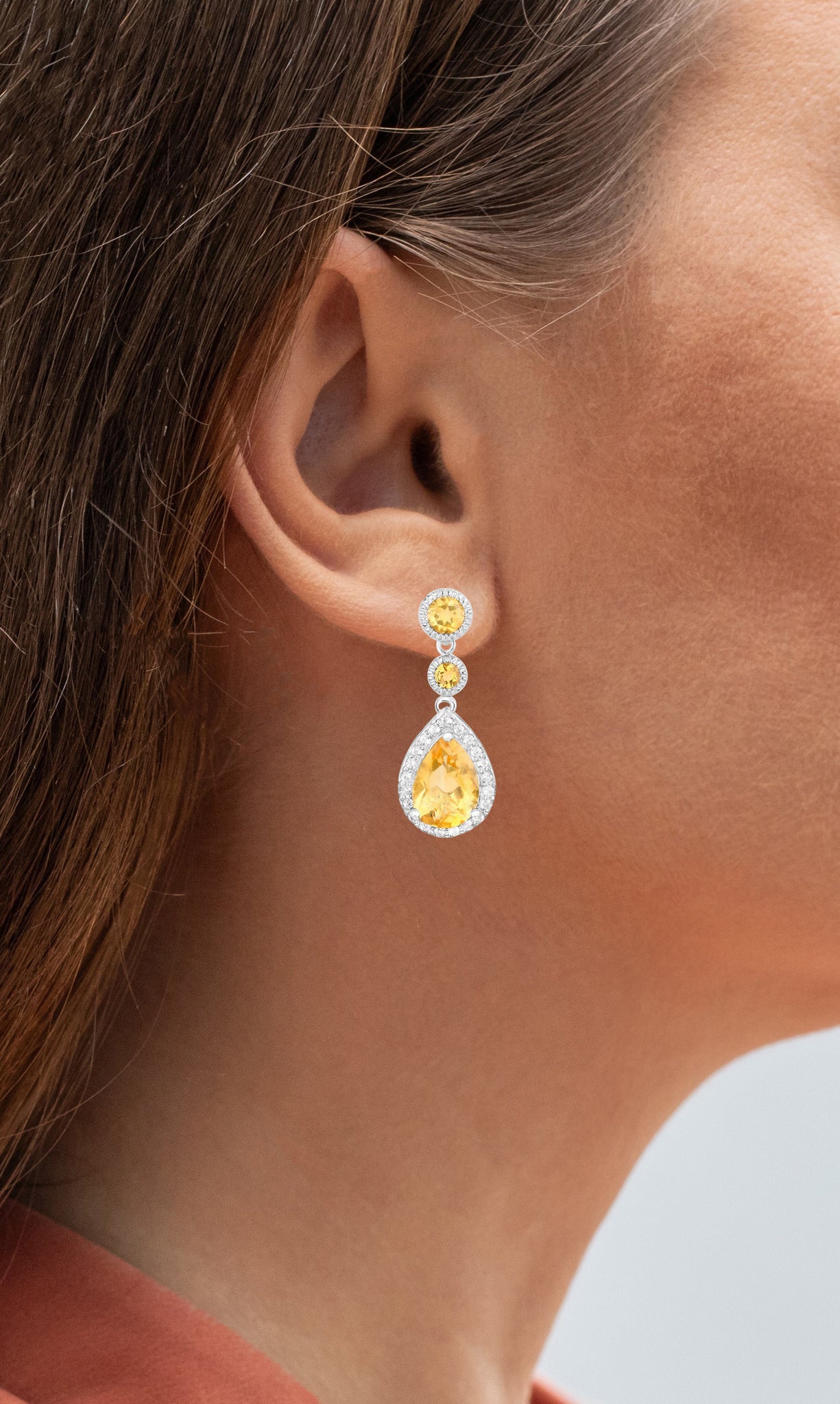 Citrine Dangle Earrings With White Topazes 7.06 Carats Total
