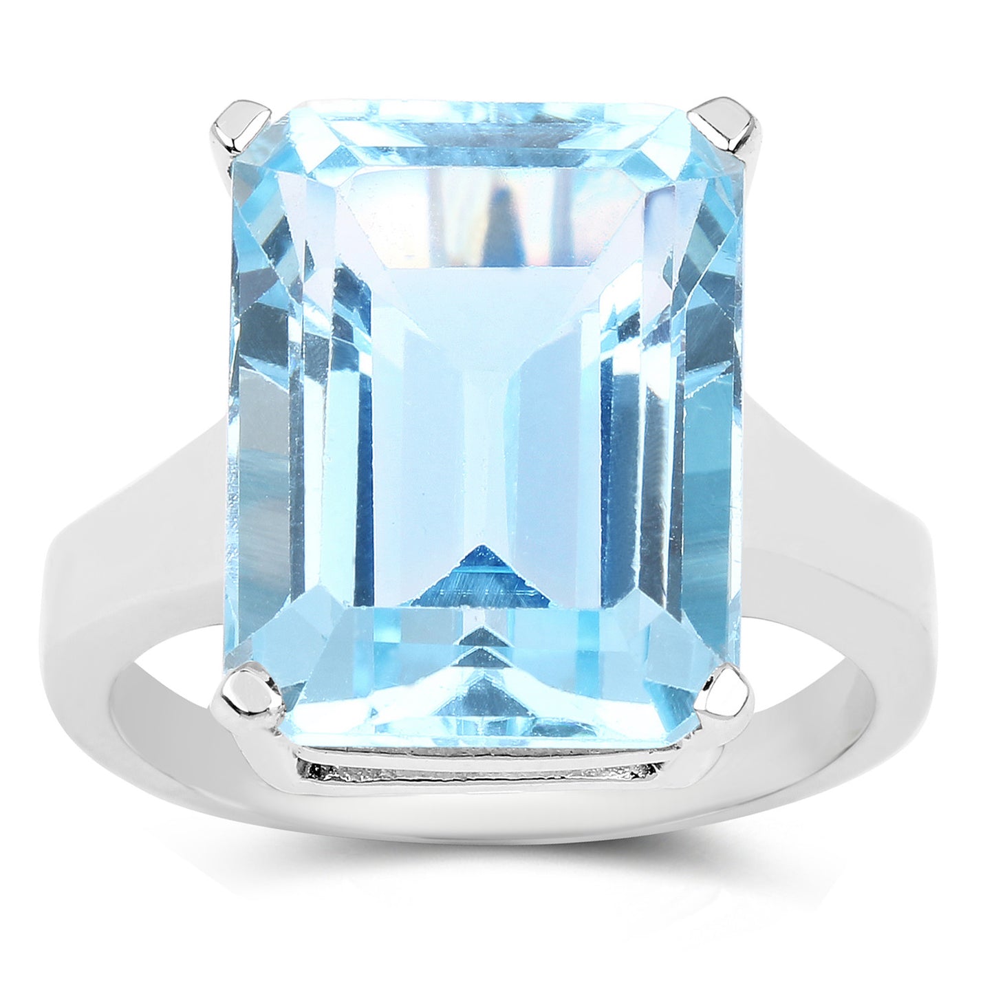 Large Blue Topaz Ring 15.5 Carats Sterling Silver