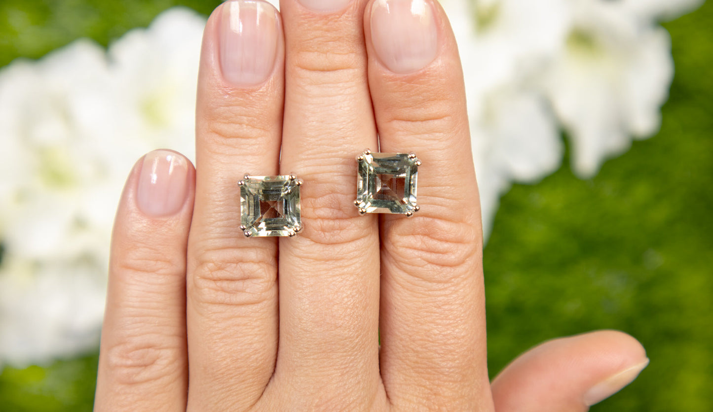 Green Amethyst Earrings 8.98 Carats Sterling Silver