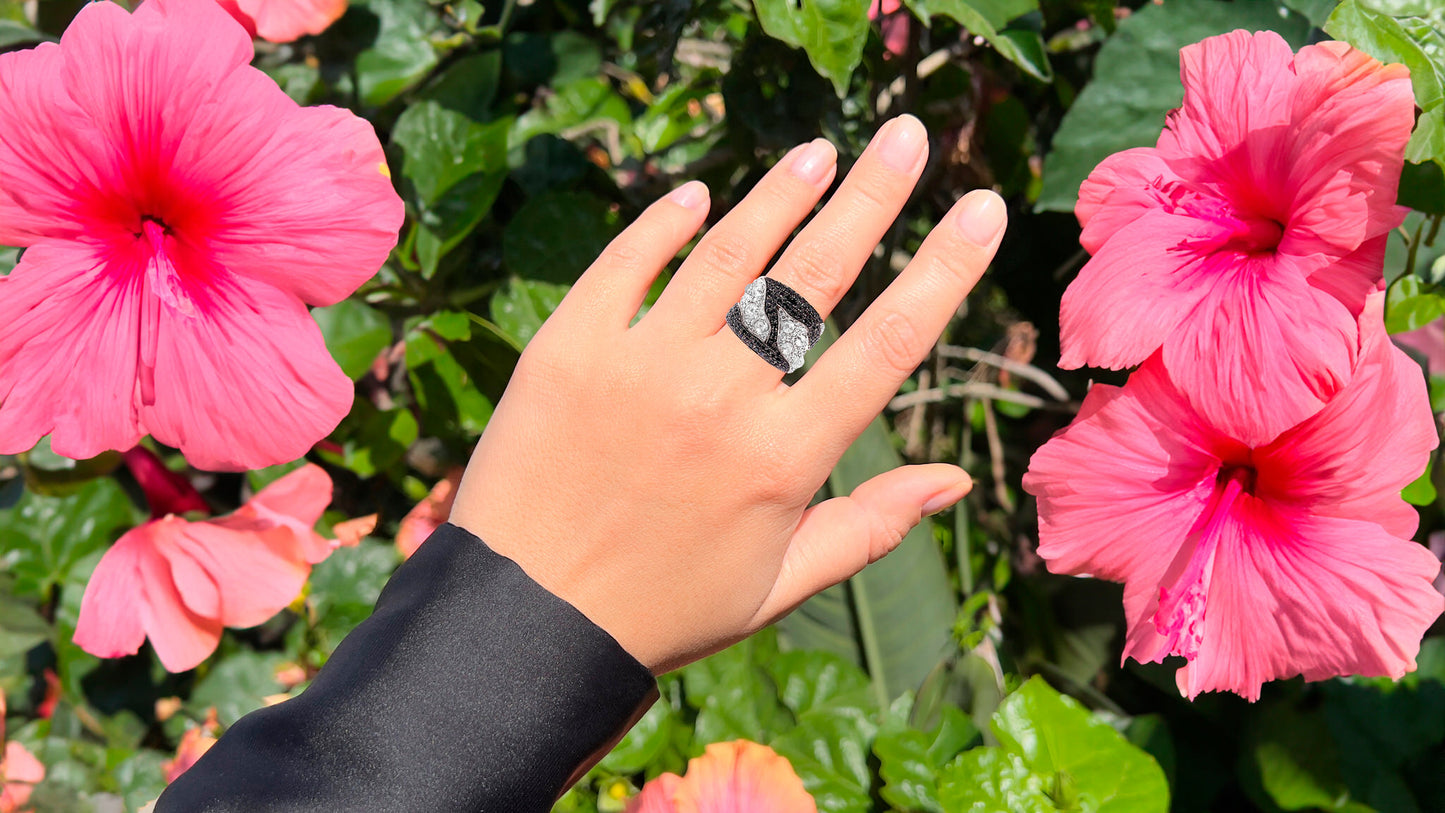 Black And White Diamond Ring 3.37 Carats 18K White Gold