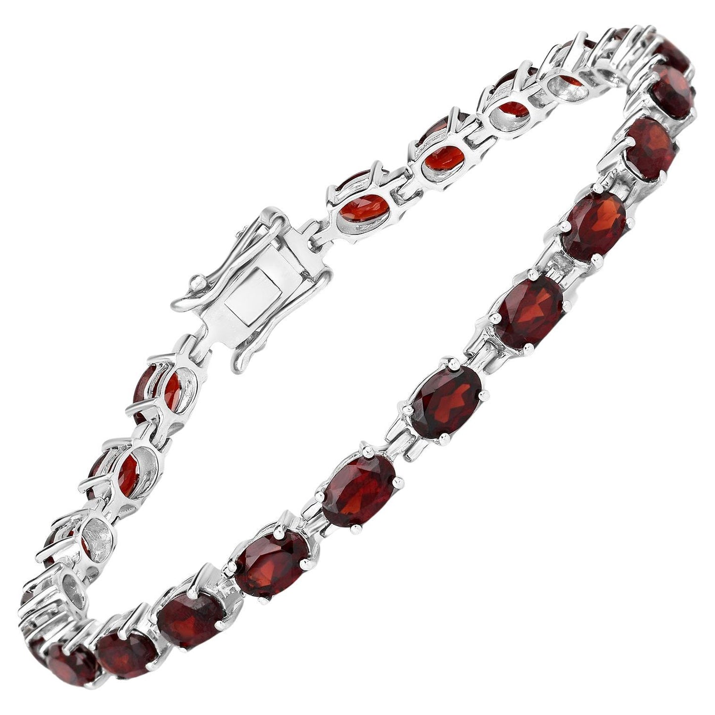 Red Garnet Tennis Bracelet 11.25 Carats Rhodium Plated Sterling Silver
