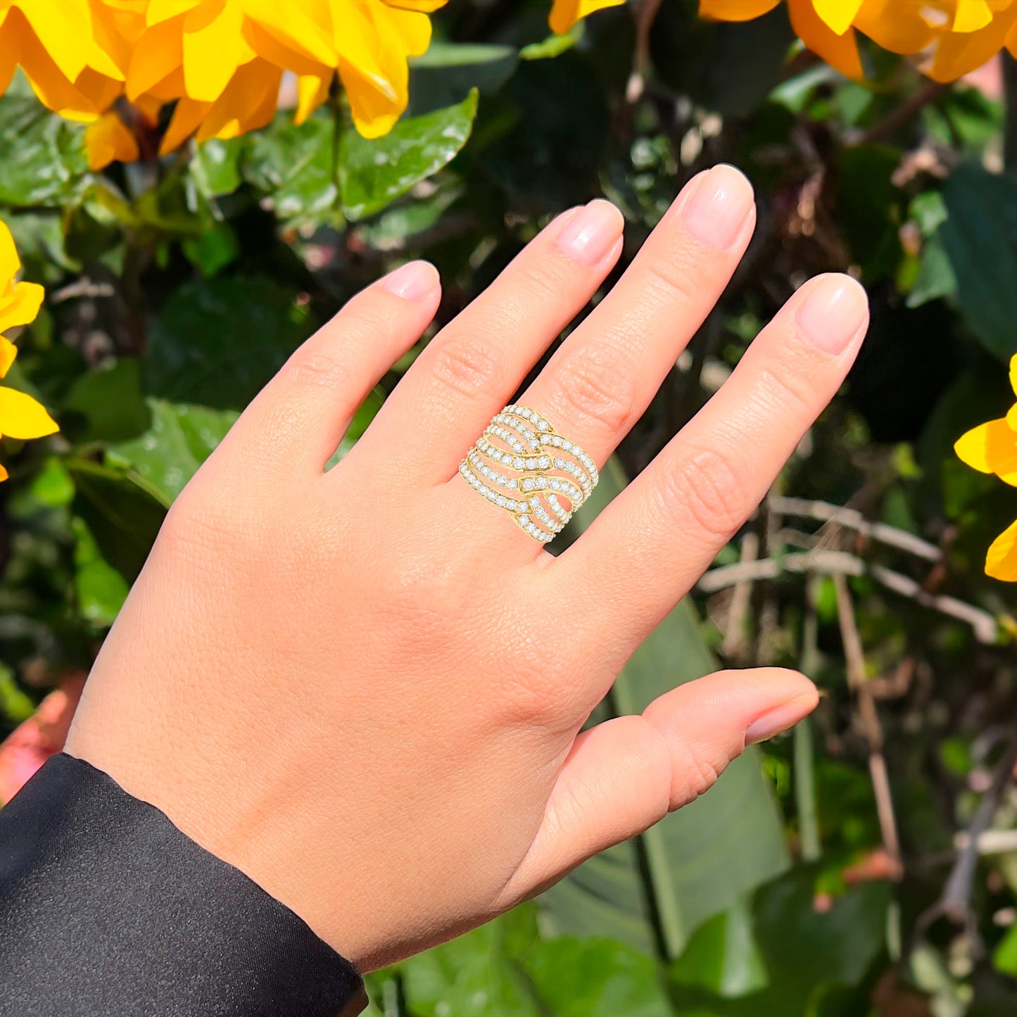 Six Band Diamond Bypass Cocktail Ring 3.12 Carats 10K Gold