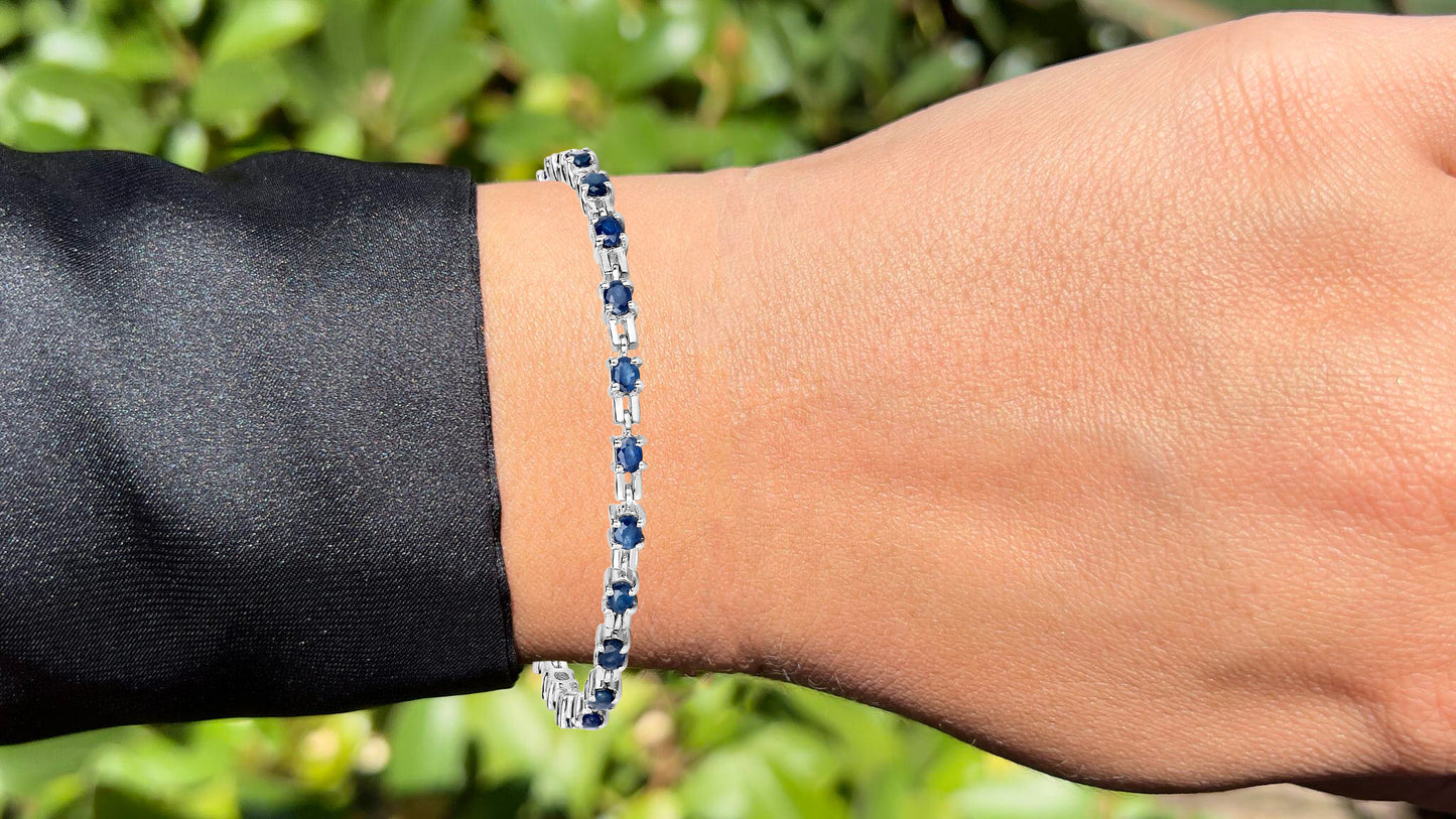 Blue Sapphire Link Bracelet 4.4 Carats Sterling Silver