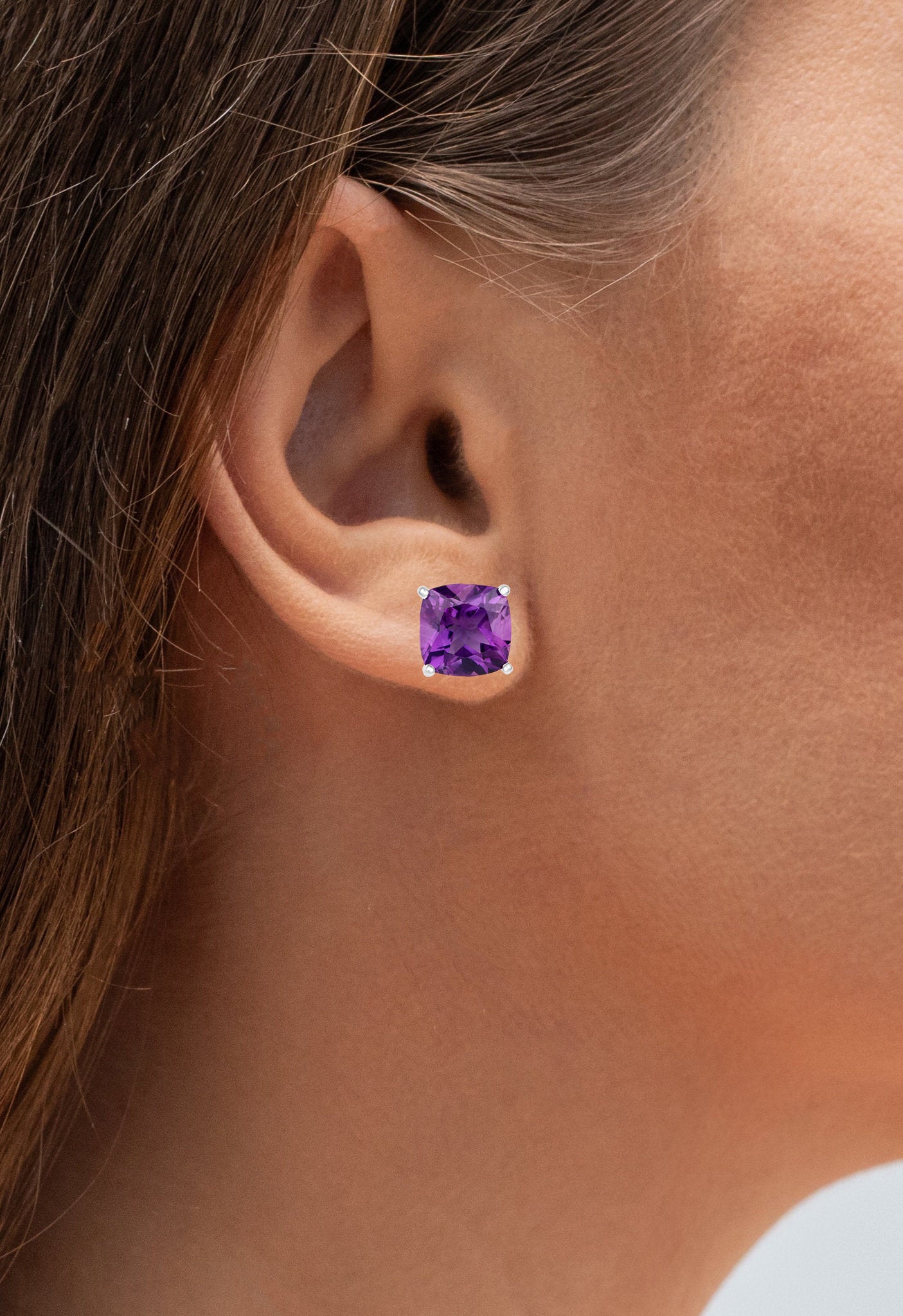 Amethyst Stud Earrings 5.20 Carats Rhodium Plated Sterling Silver