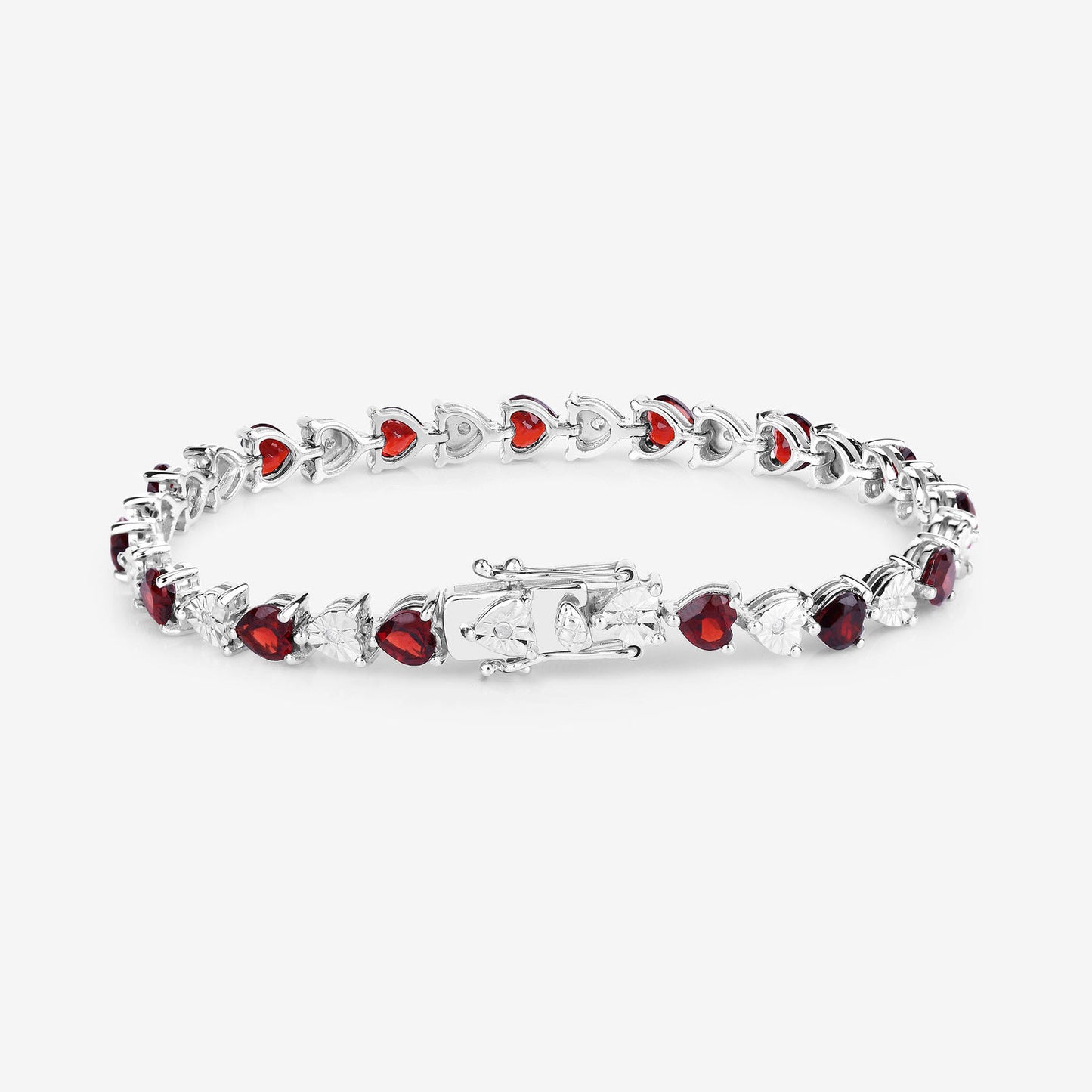 Garnet Tennis Bracelet With Diamonds 7.6 Carats Sterling Silver