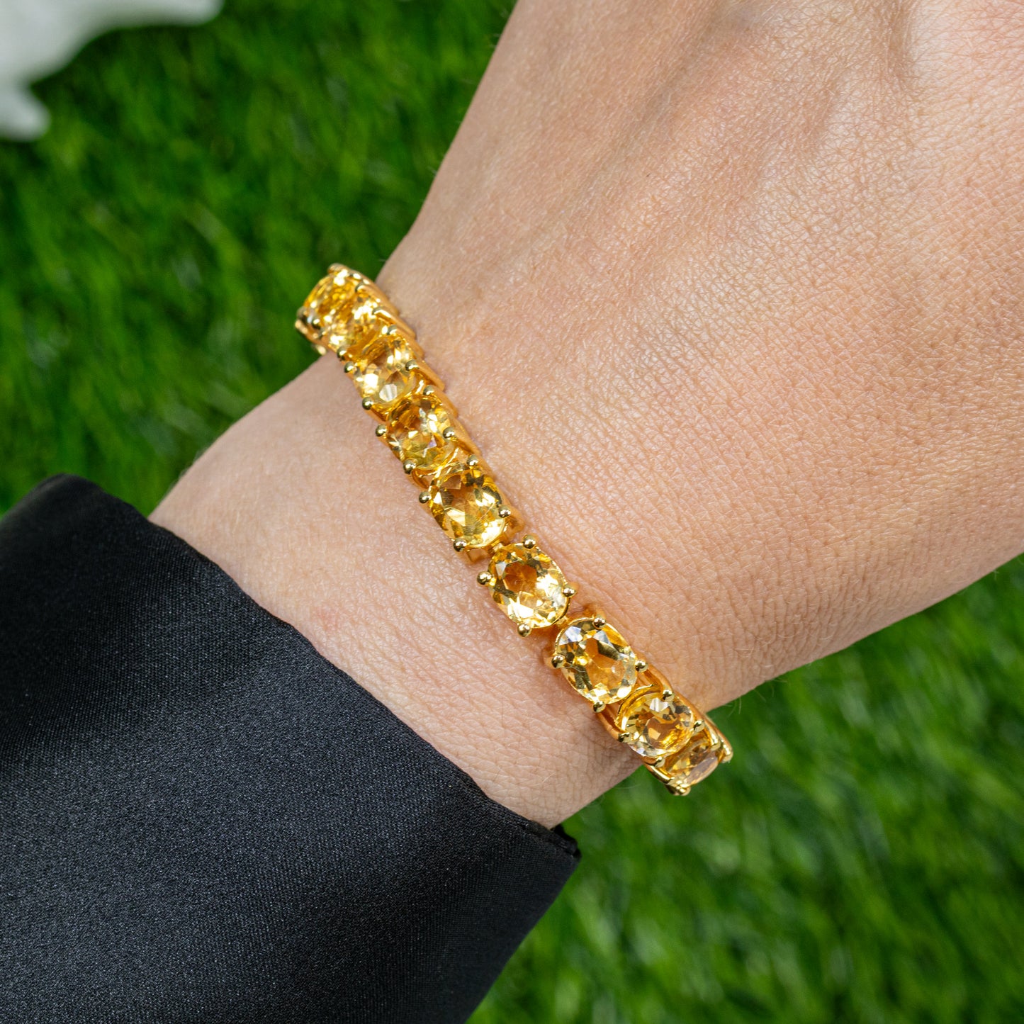 Natural Citrine Tennis Bracelet 22 Carats 24K Yellow Gold Plated Sterling Silver