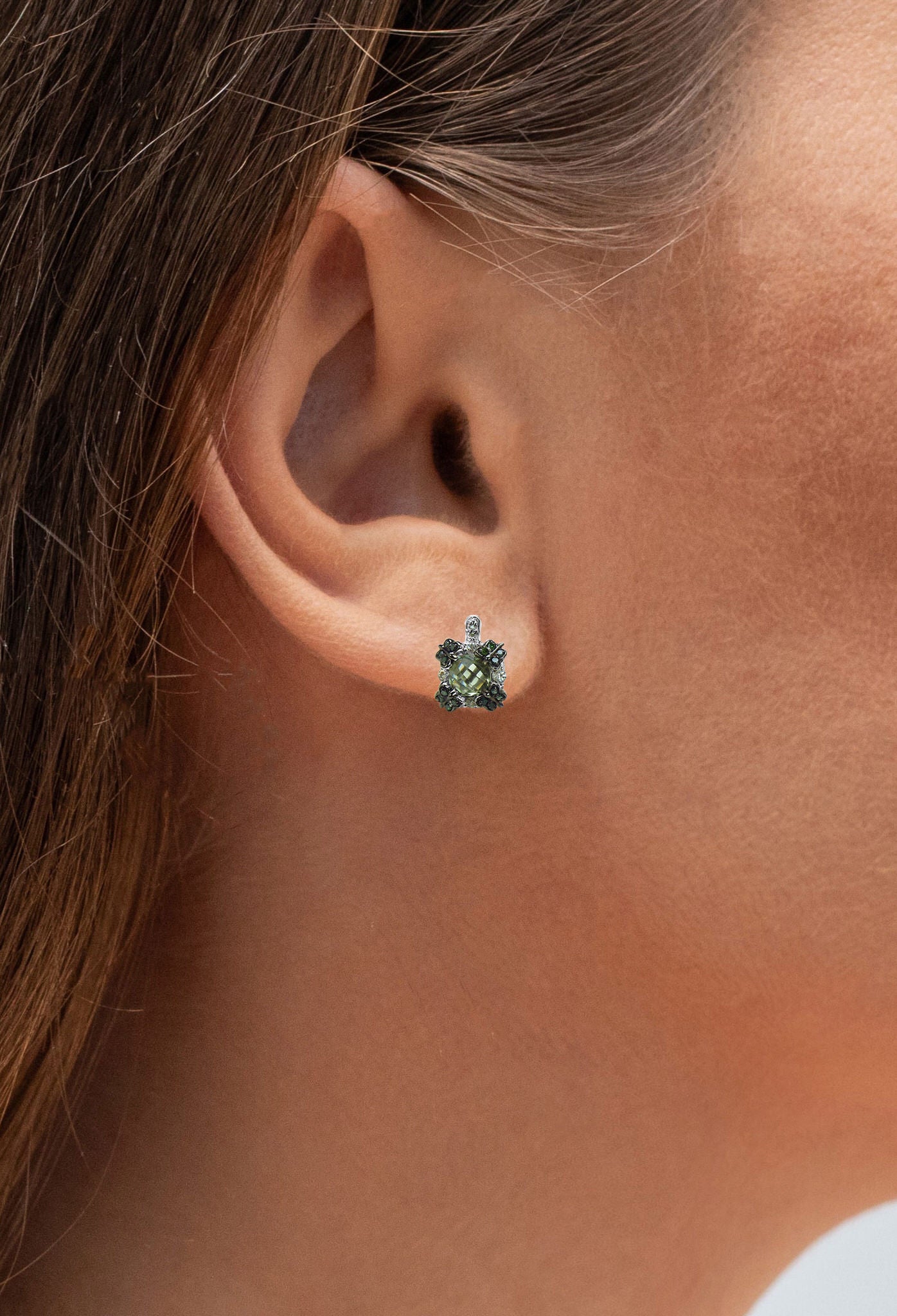 Green Amethyst Earrings With White Sapphire 2.86 Carats Sterling Silver