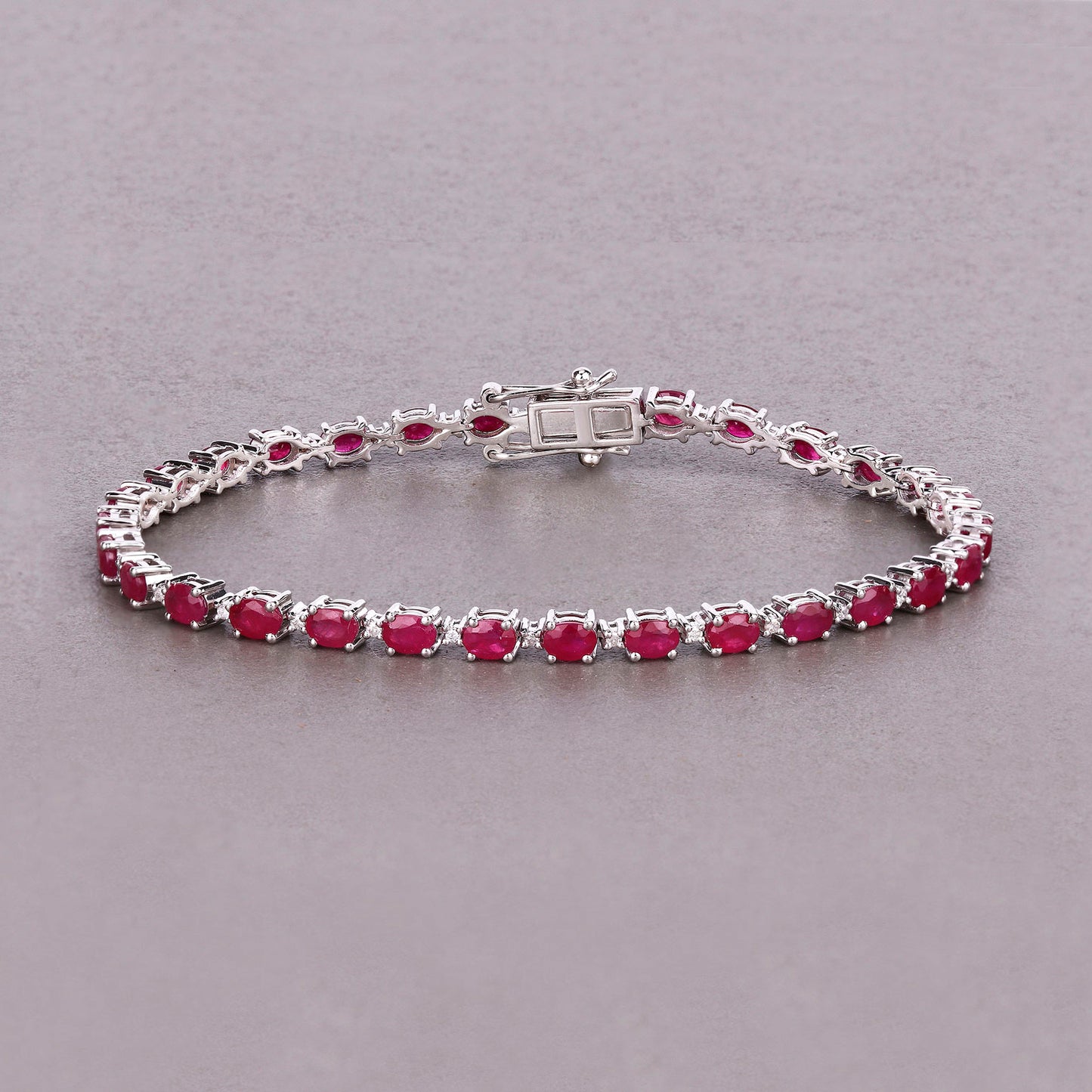 Ruby Bracelet With Diamonds 6.58 Carats 14K White Gold