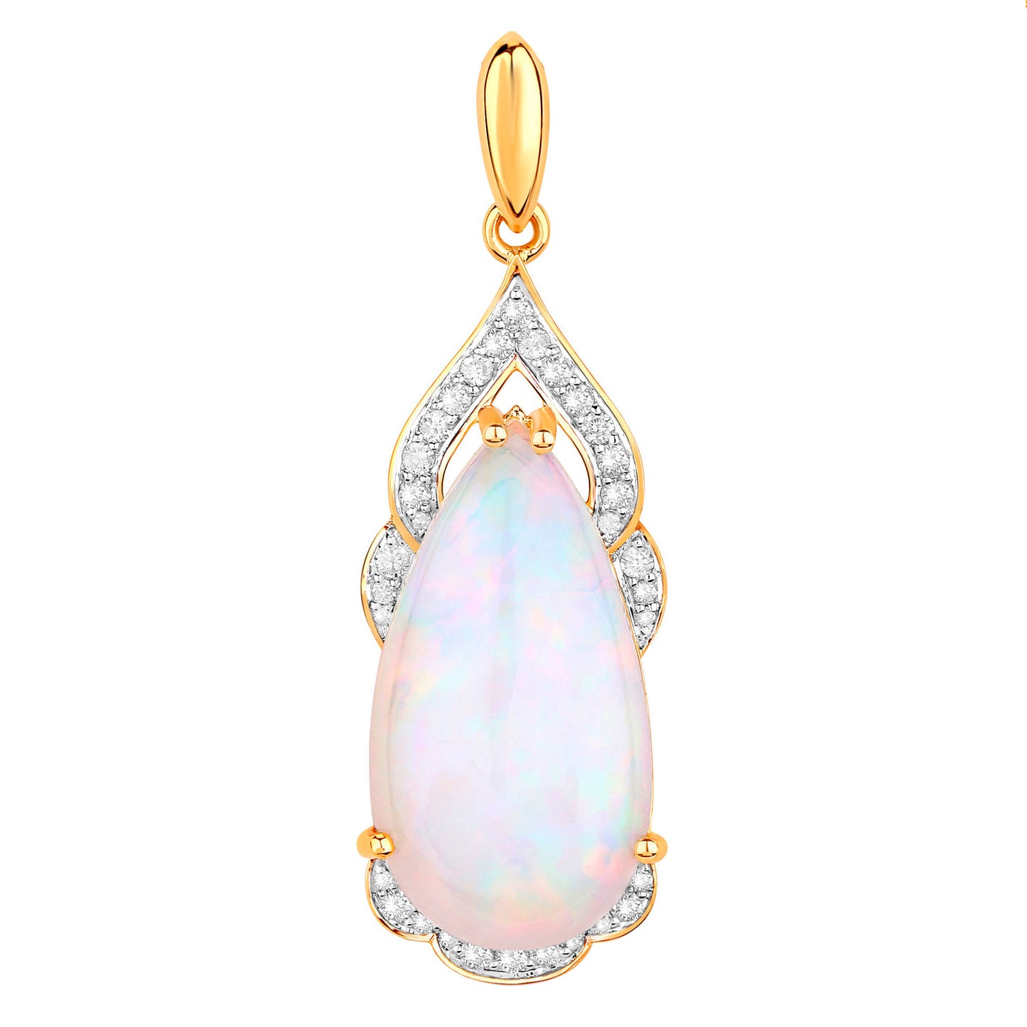 Ethiopian Opal Pendant Necklace Diamonds 9.37 Carats 14K Yellow Gold