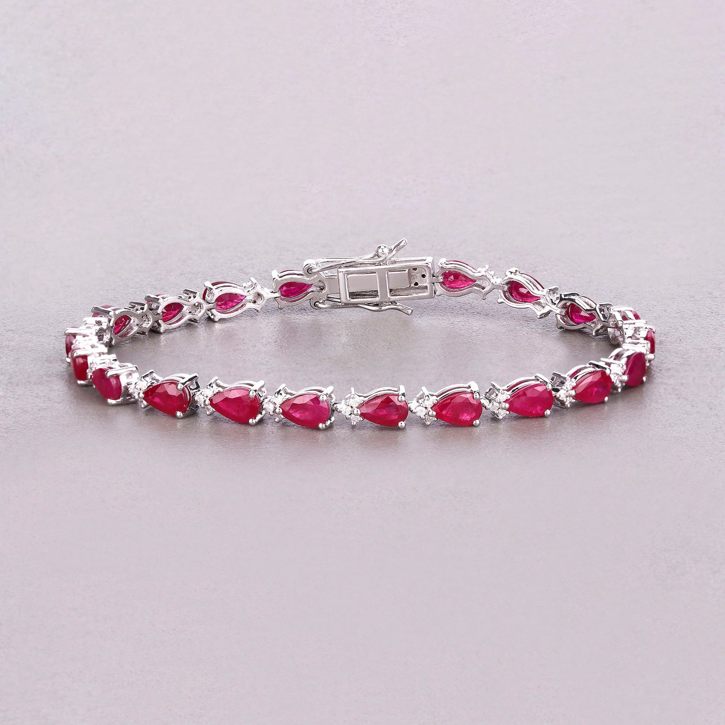 Ruby Bracelet With Diamonds 8.86 Carats 14K White Gold